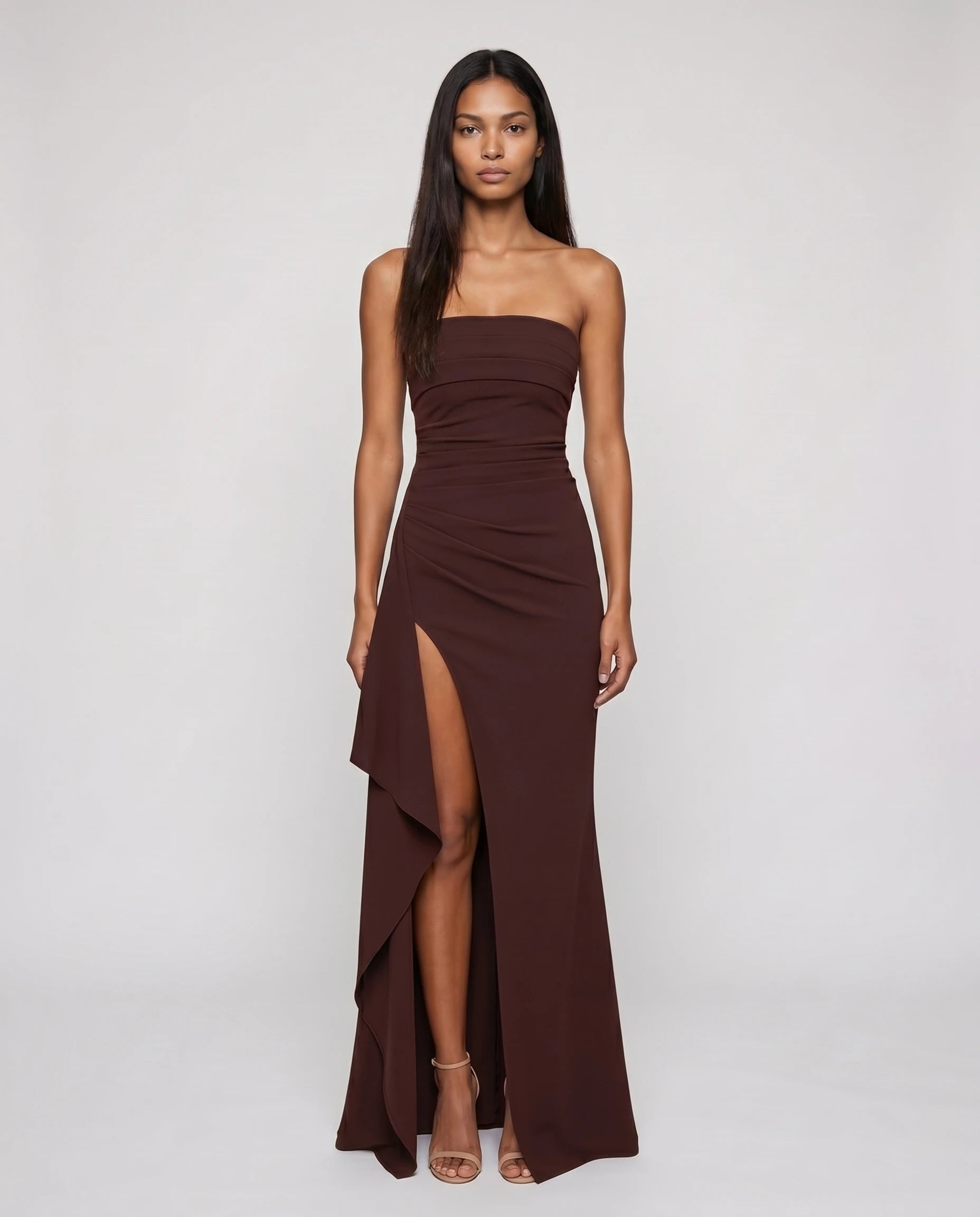 Robe longue bustier prune-marron