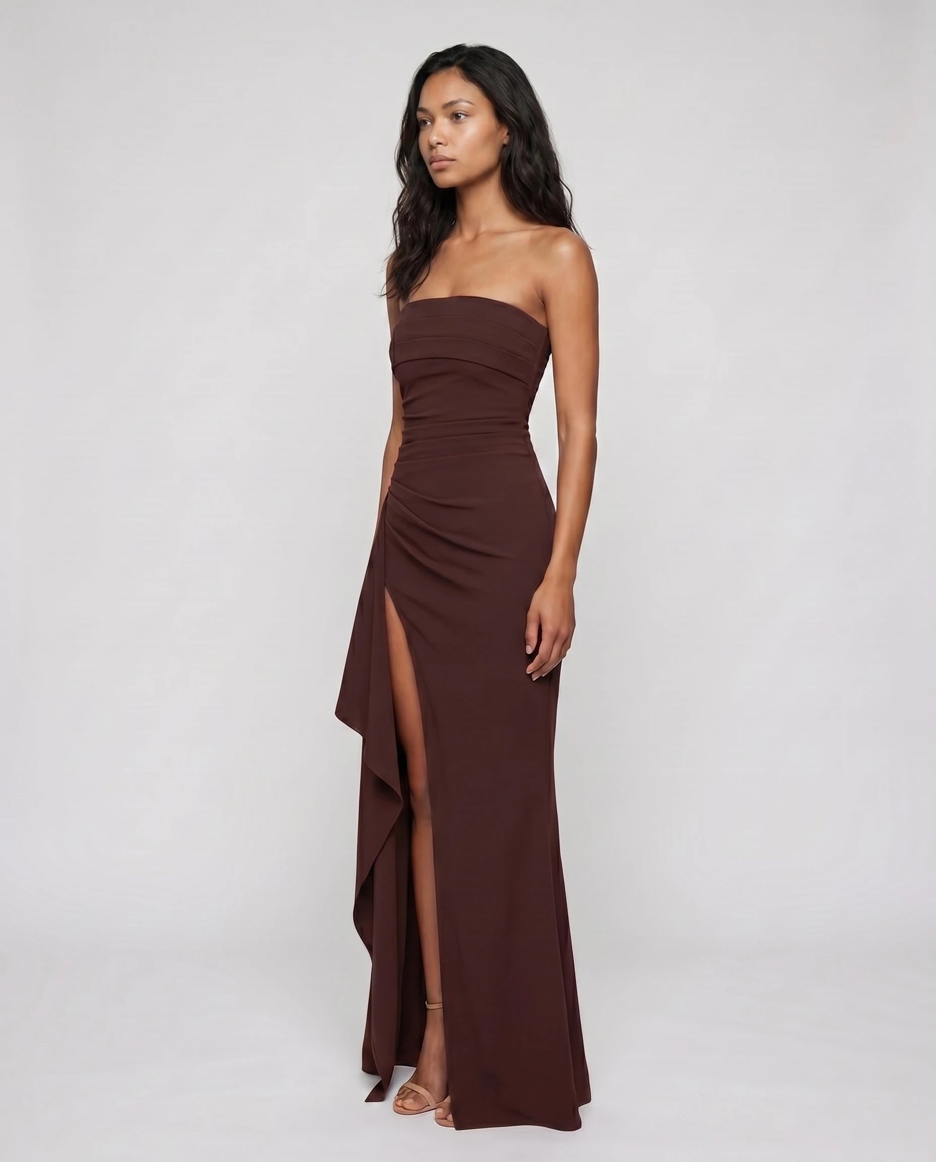 Robe longue bustier prune-marron