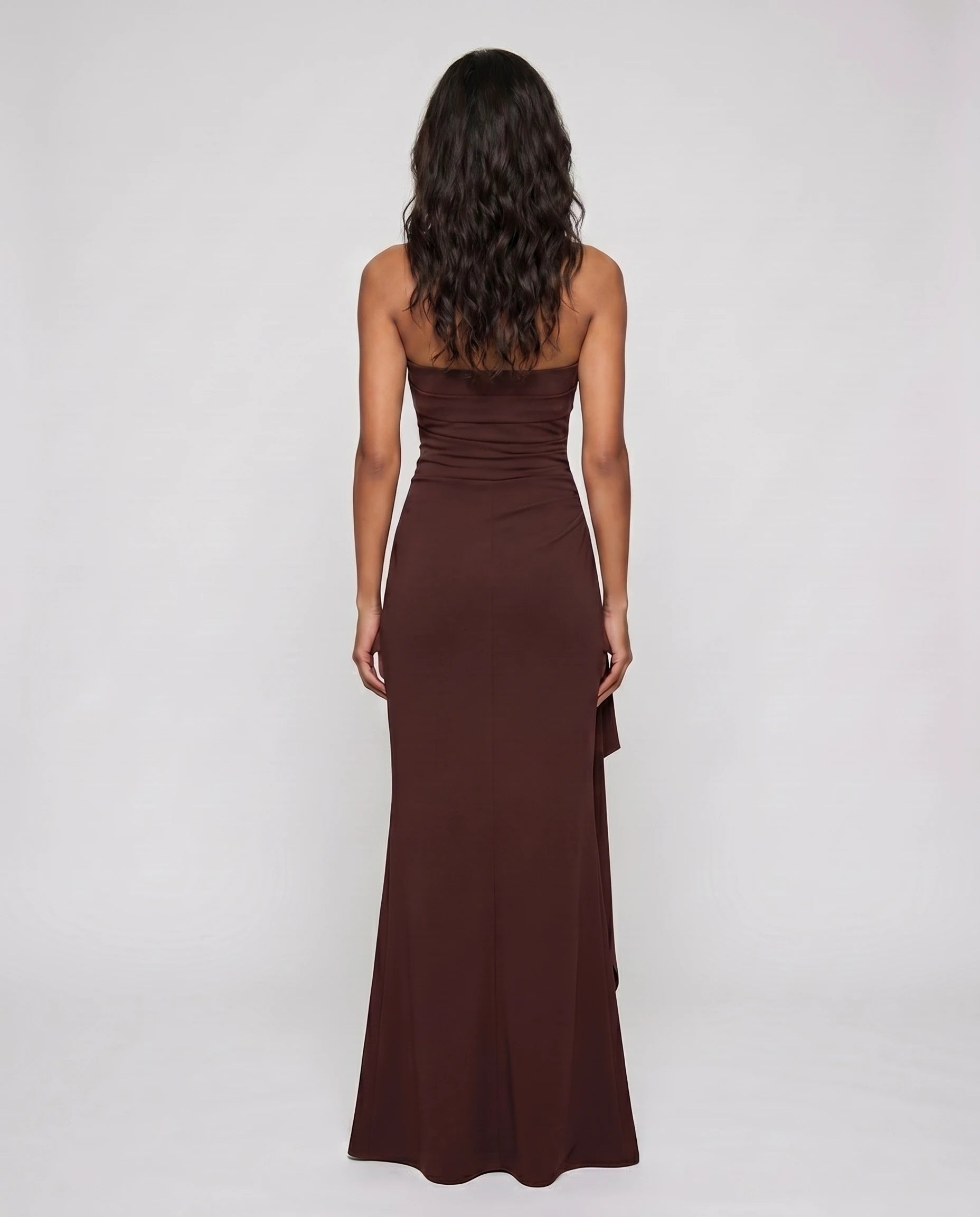 Robe longue bustier prune-marron