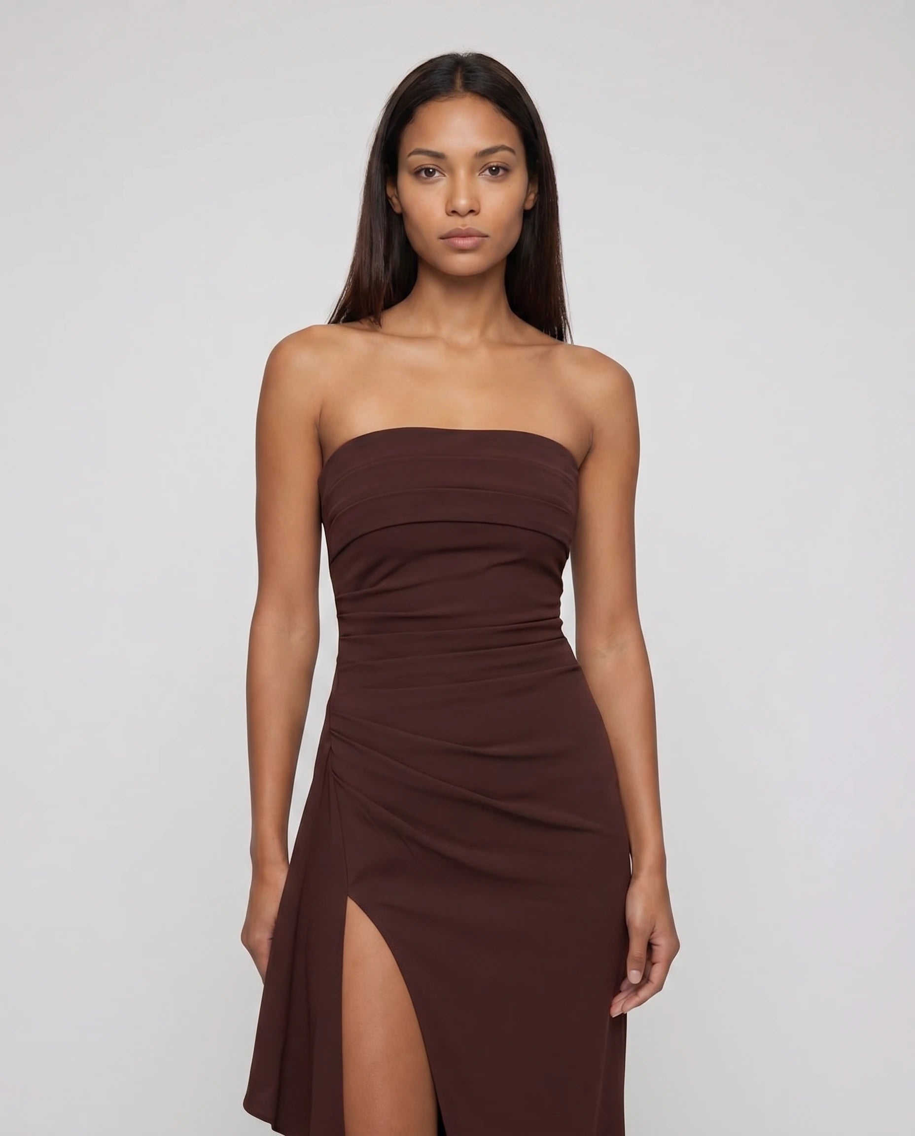 Robe longue bustier prune-marron