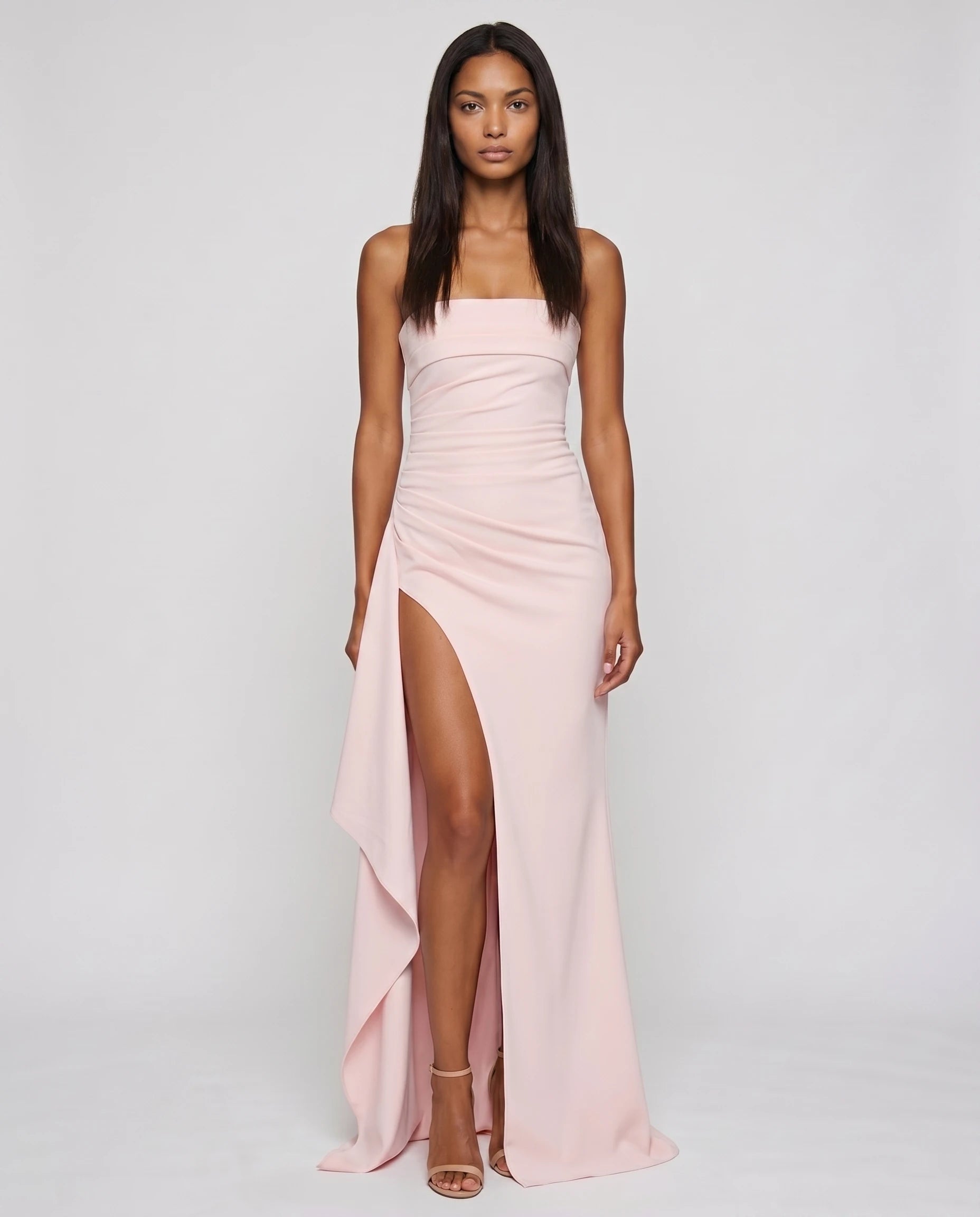Robe longue bustier rose poudre