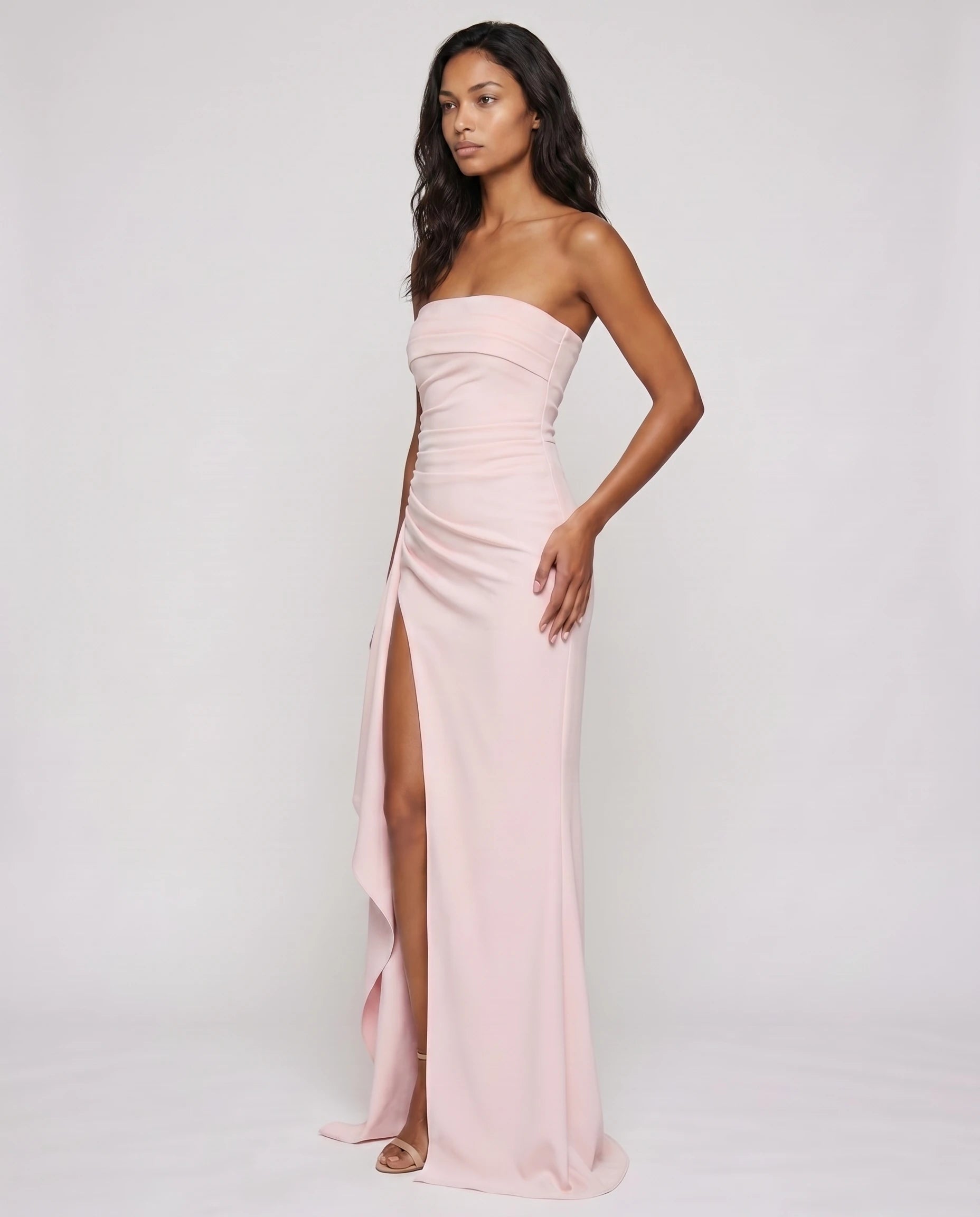 Robe longue bustier rose poudre