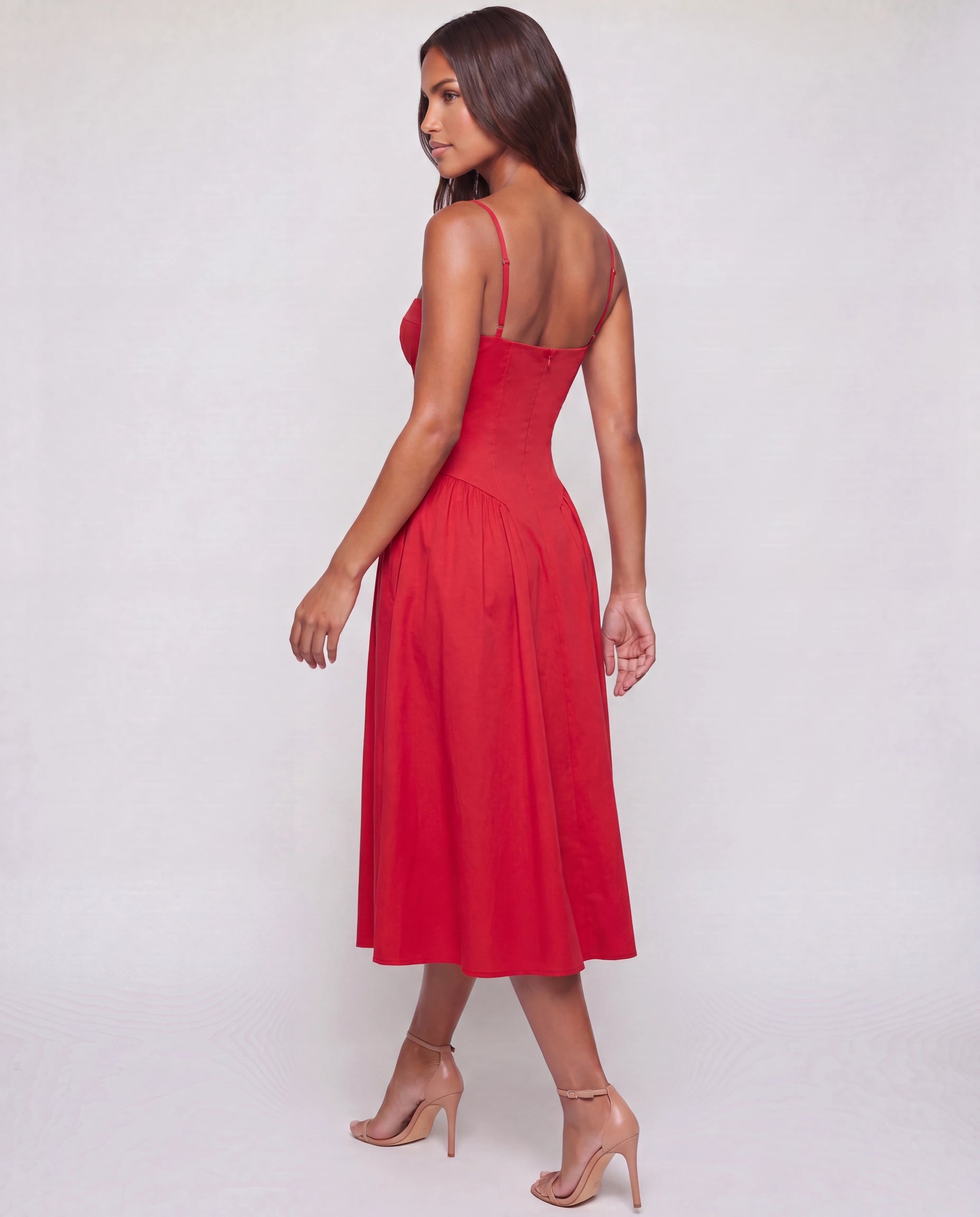 Robe midi col cœur à poches rouge Adèle