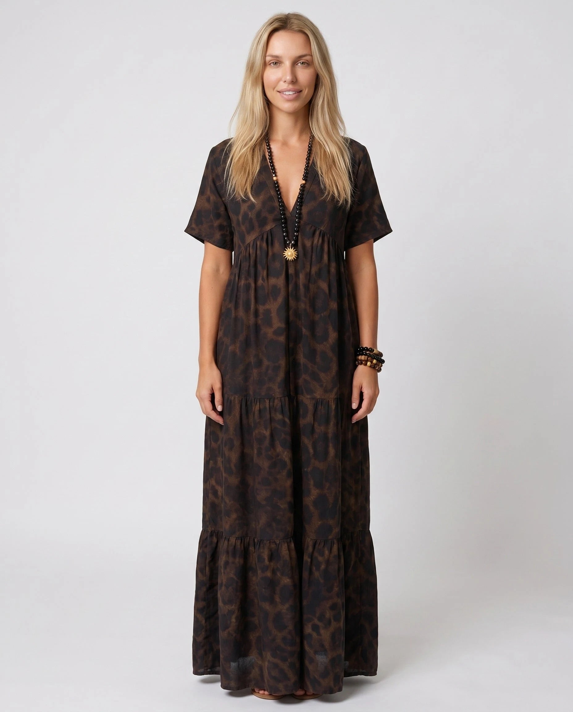 Robe longue à imprimé léopard café — Anouk — Zolena