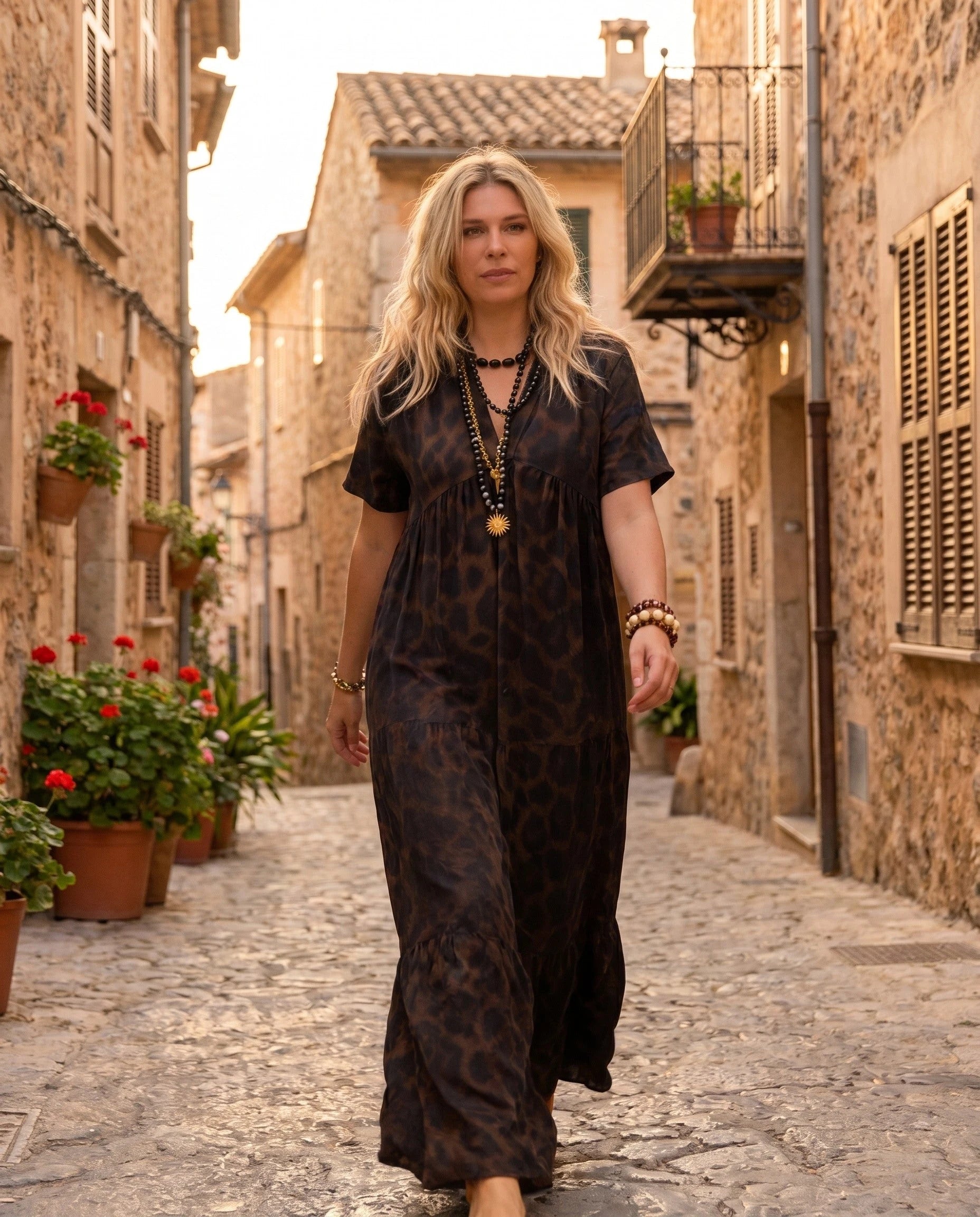 Robe longue à imprimé léopard café — Anouk — Zolena