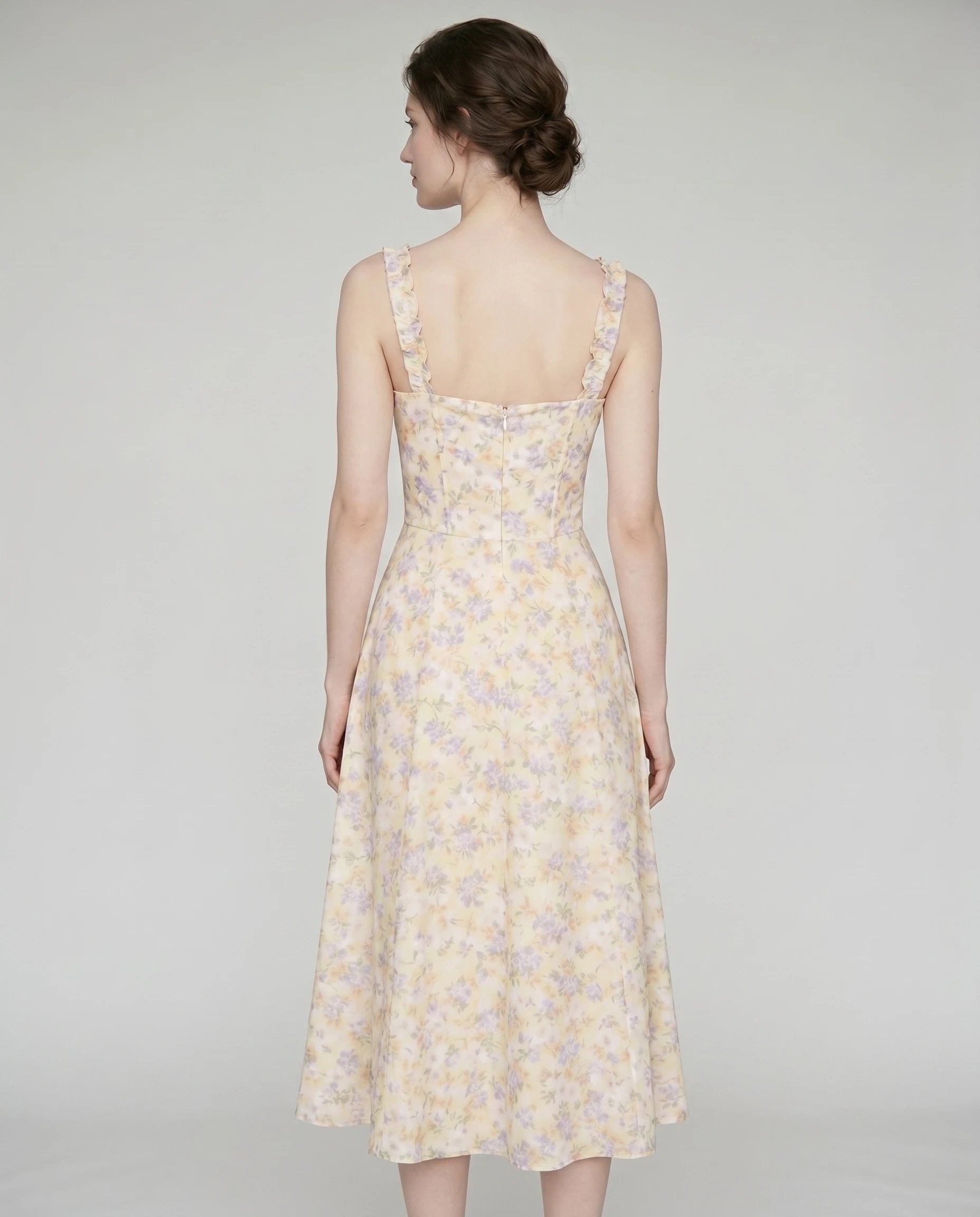 Robe midi fleurie Rosalie coloris Prairie, vue de dos — Zolena