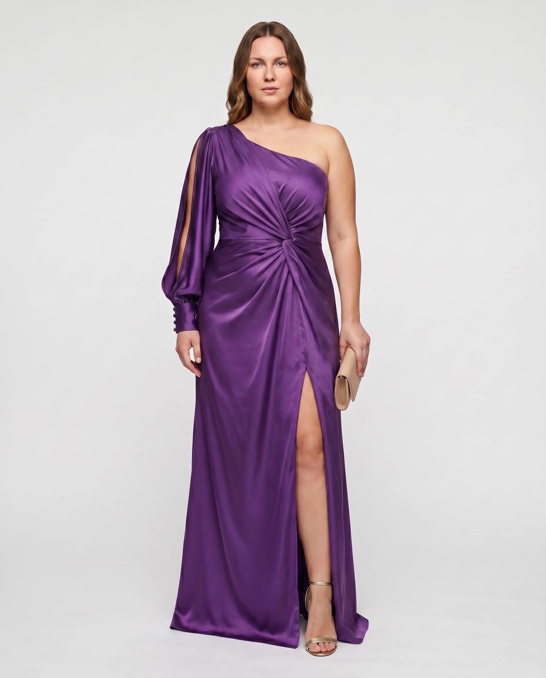 Robe longue asymetrique satin Violet Beatrice studio