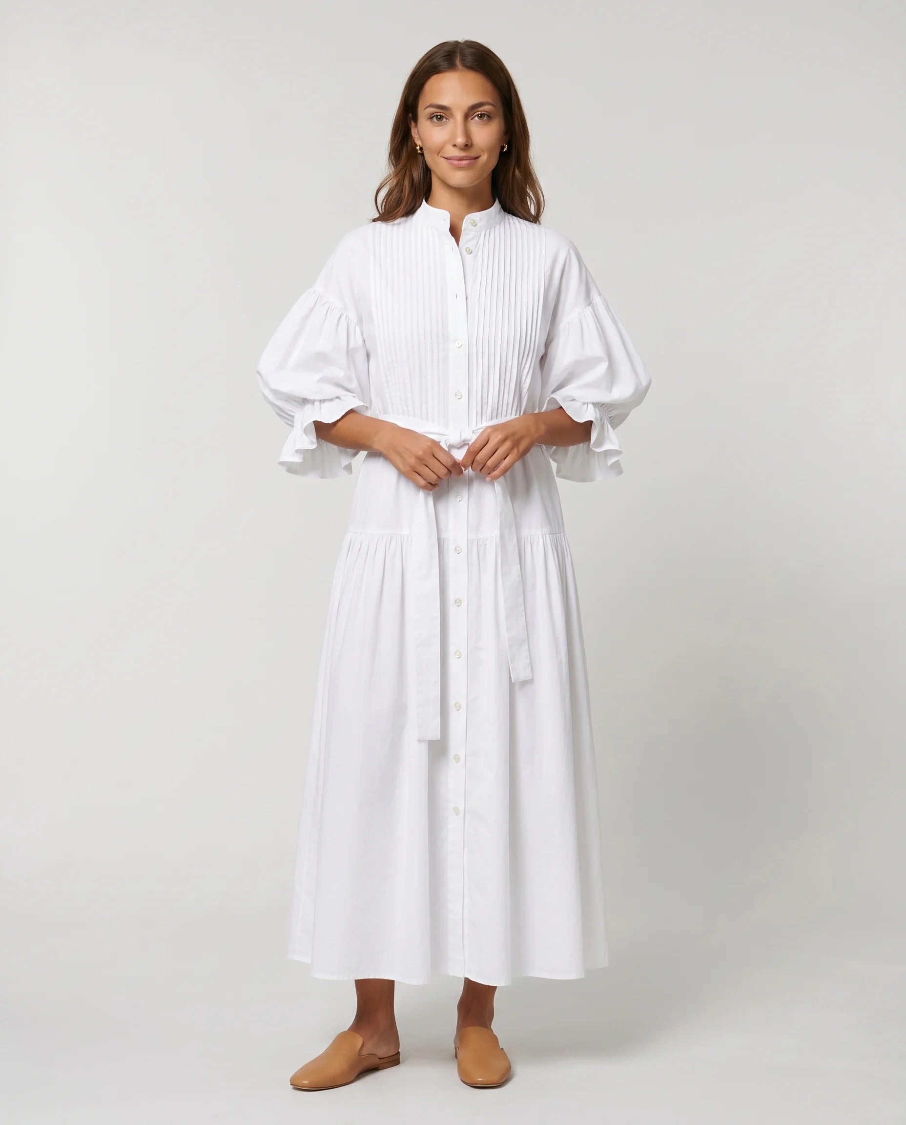 Robe longue chemise blanche en coton - studio cover