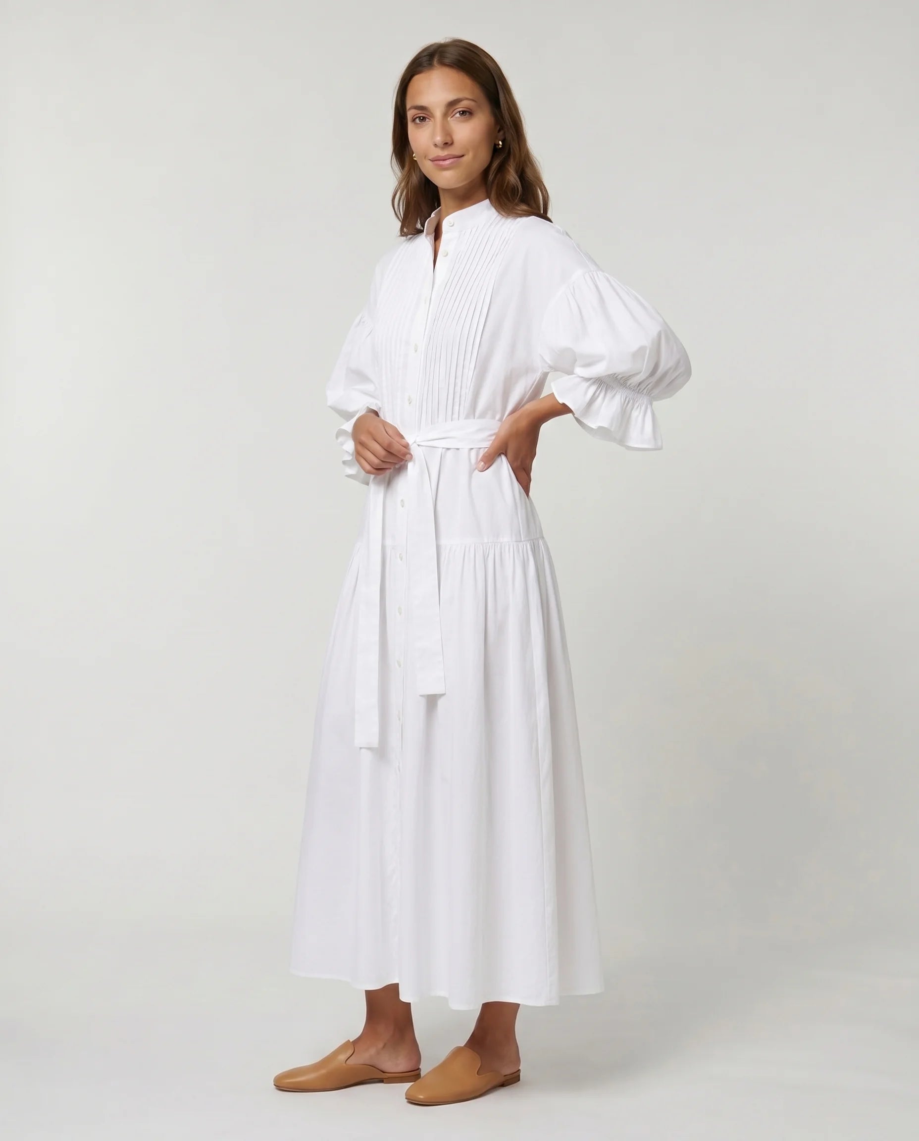 Robe longue chemise blanche - studio trois-quart
