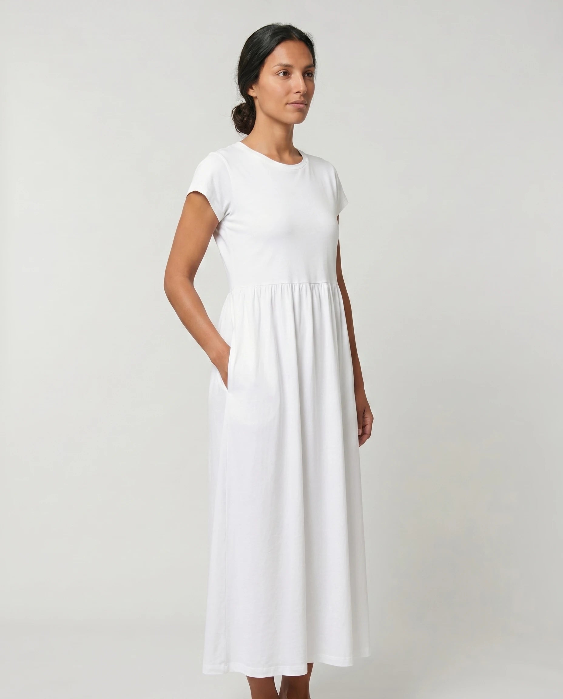 Robe longue en coton blanche, trois quarts - Zolena