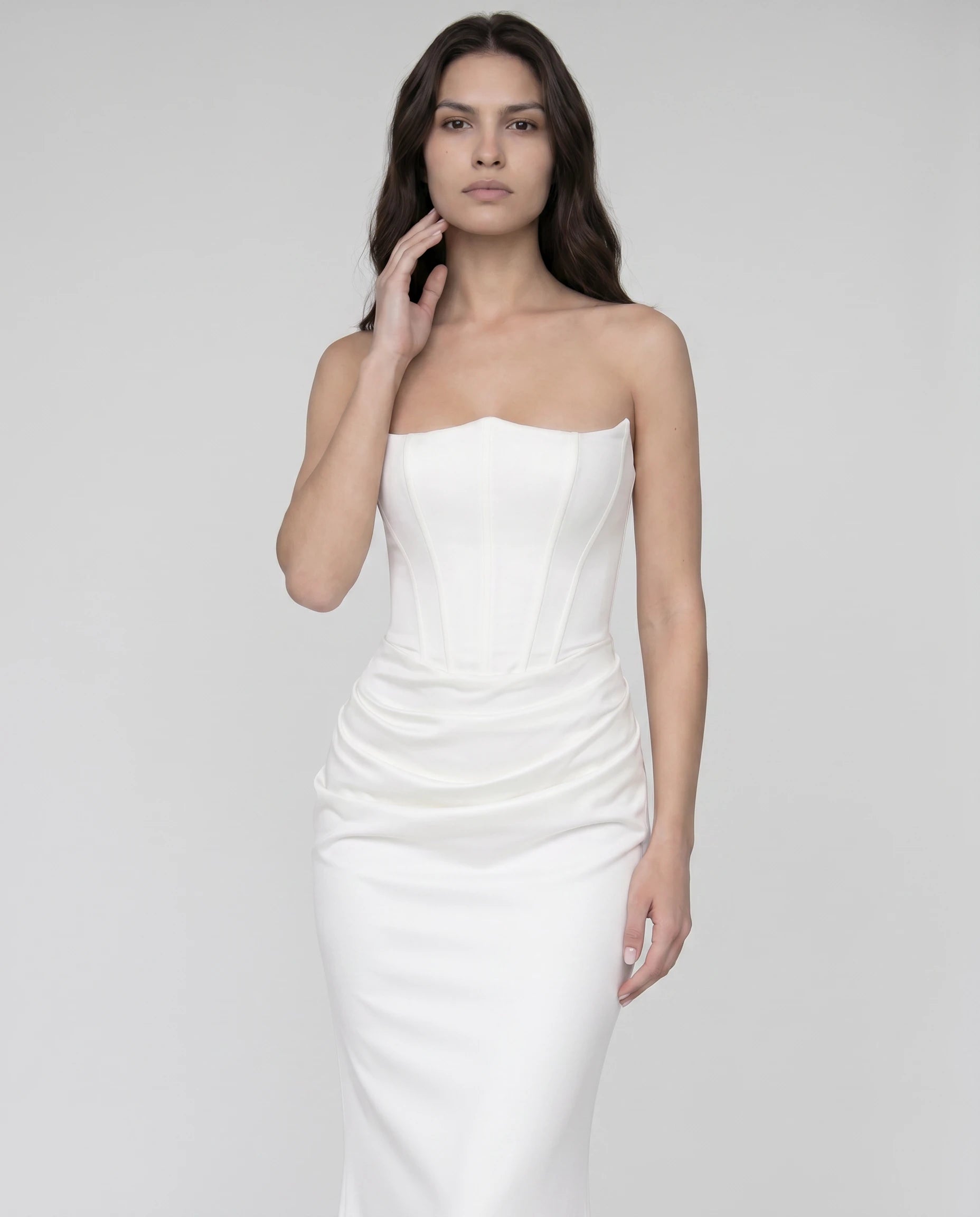 Bustier corset blanc, gros plan drapé