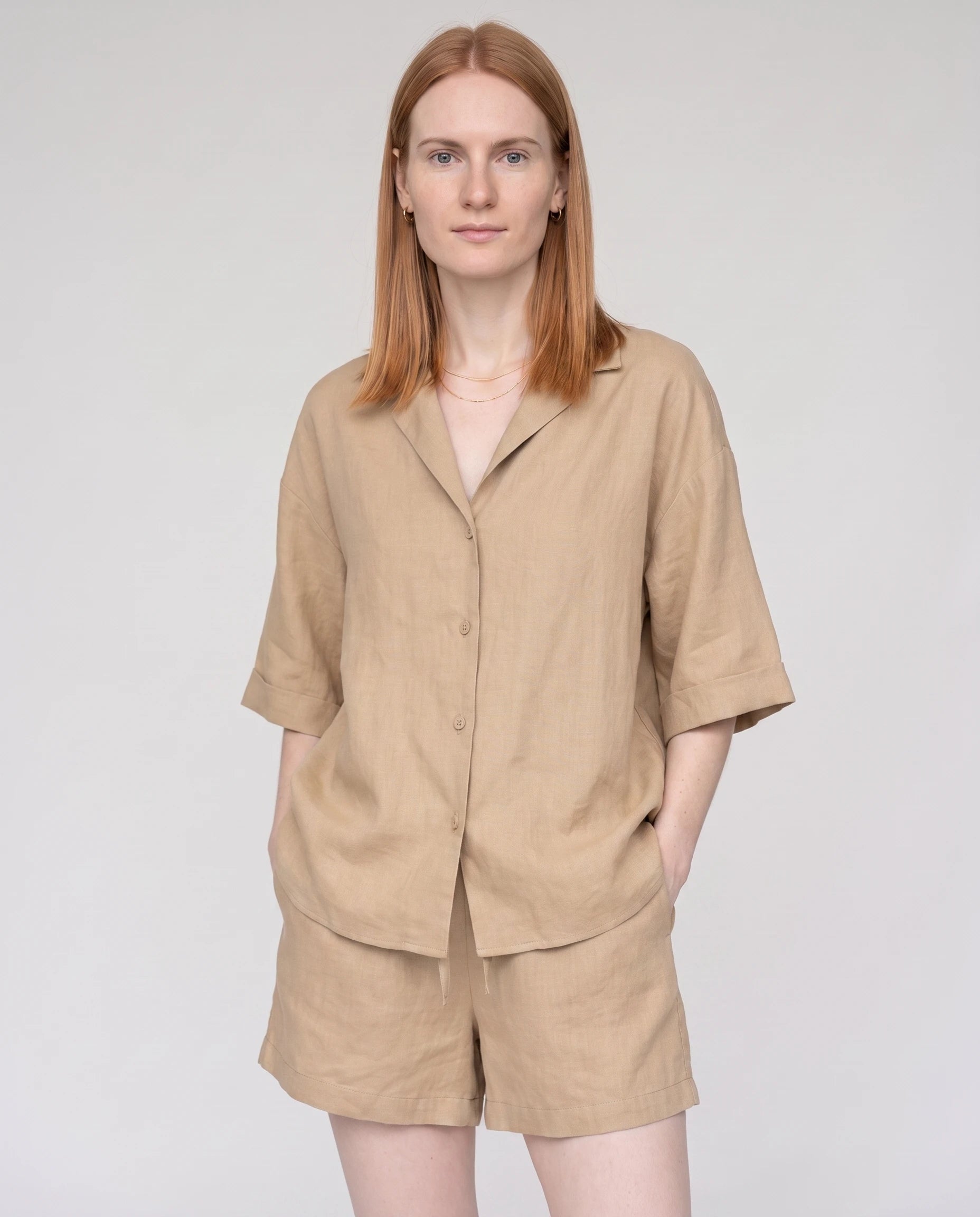 Ensemble chemise et short en lin Beige Blandine — studio face