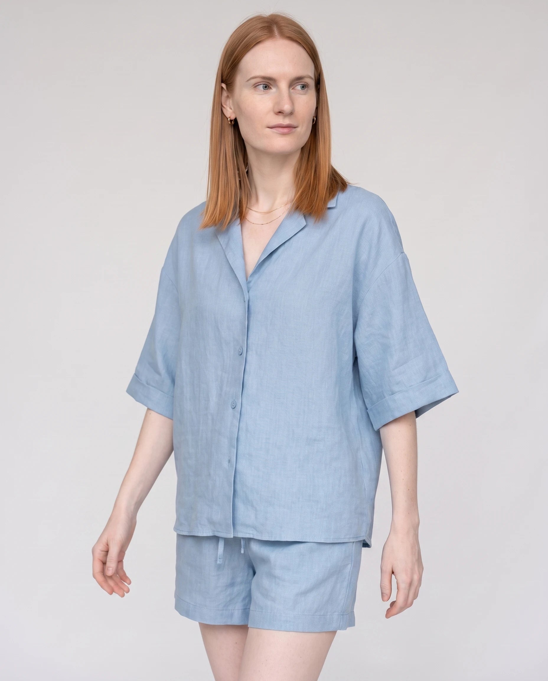 Ensemble chemise et short en lin Bleu Ciel Blandine — studio face