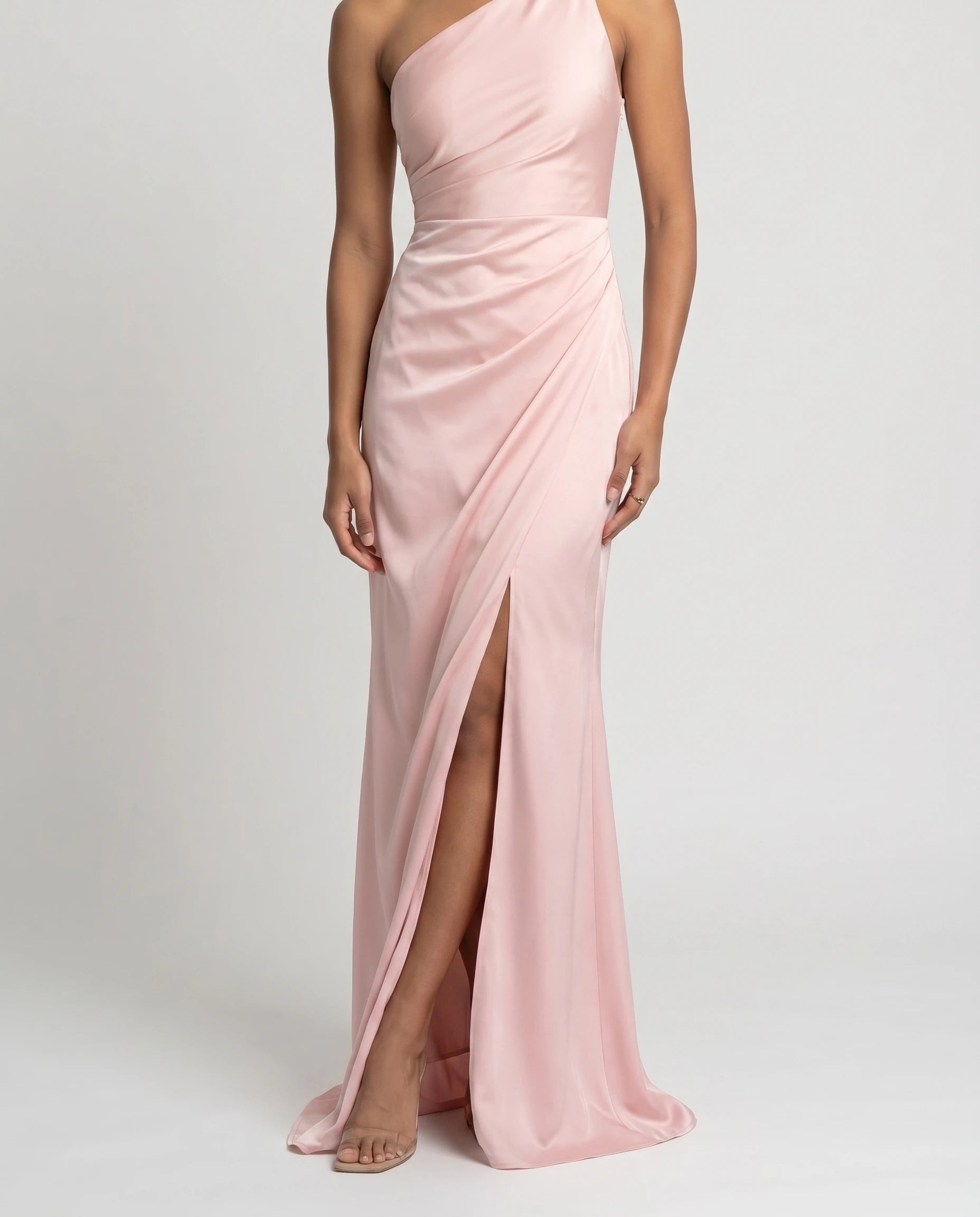 Robe longue en satin une epaule - Rose Blush - Ines