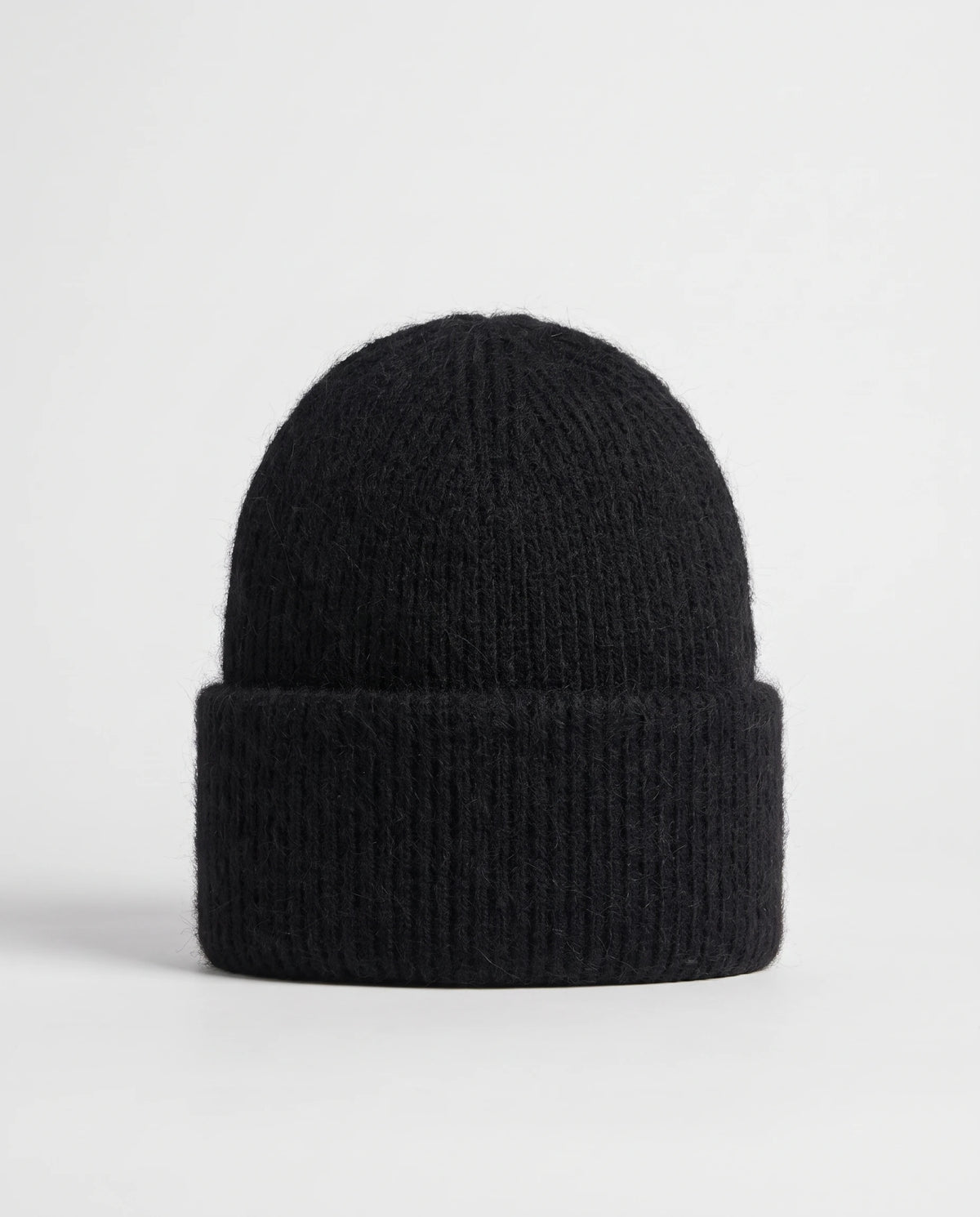 Bonnet tricoté côtelé à revers — Thaïs, coloris Noir, packshot studio