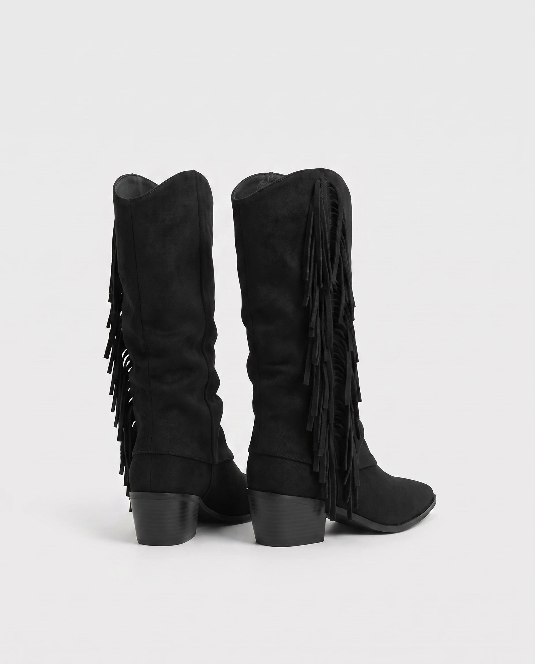 Bottes mi-mollet à franges et bout pointu Pascaline — Noir, paire vue de trois quarts arrière