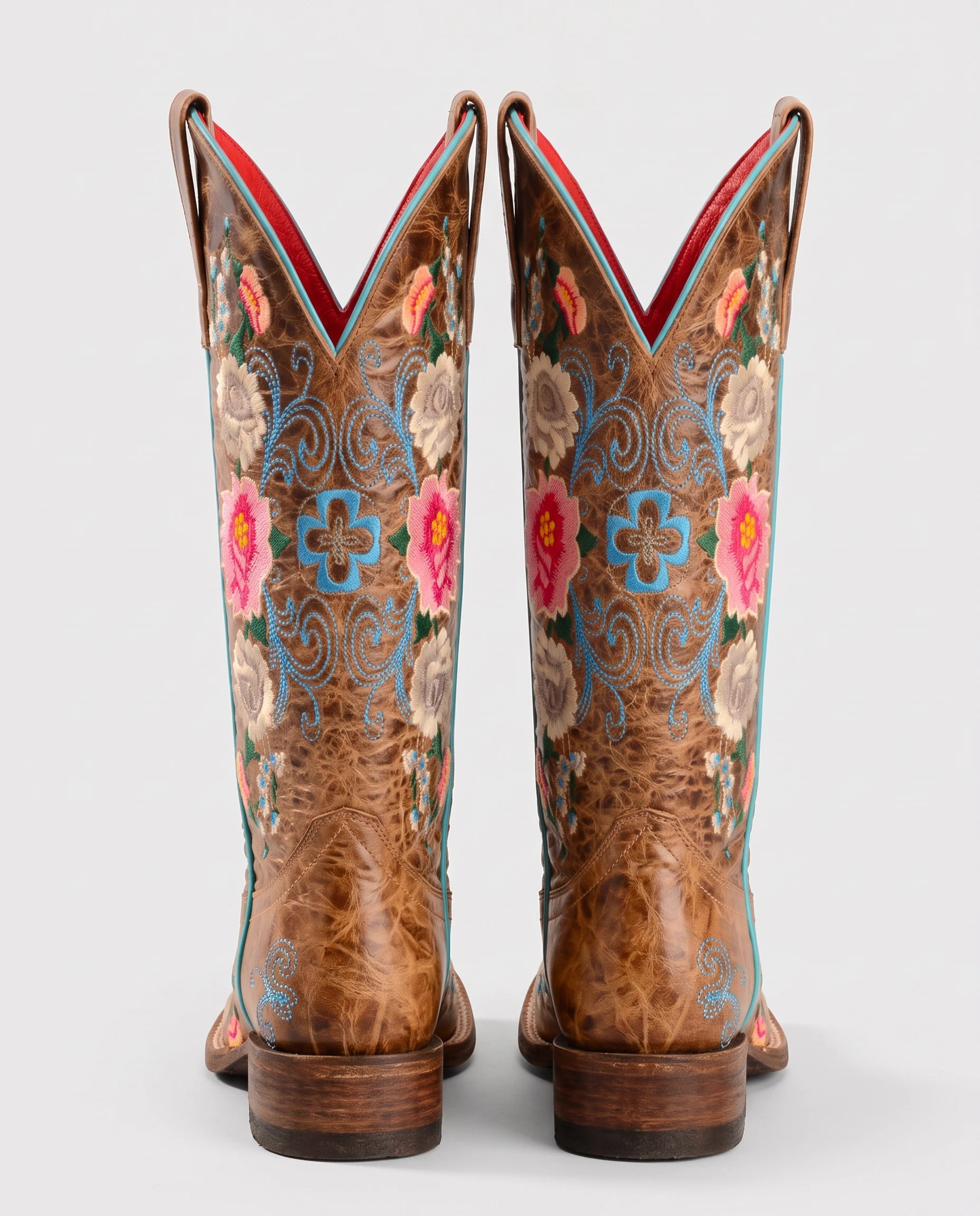 Bottes hautes western brodées en simili Mariette Caramel Vieilli — packshot, second angle