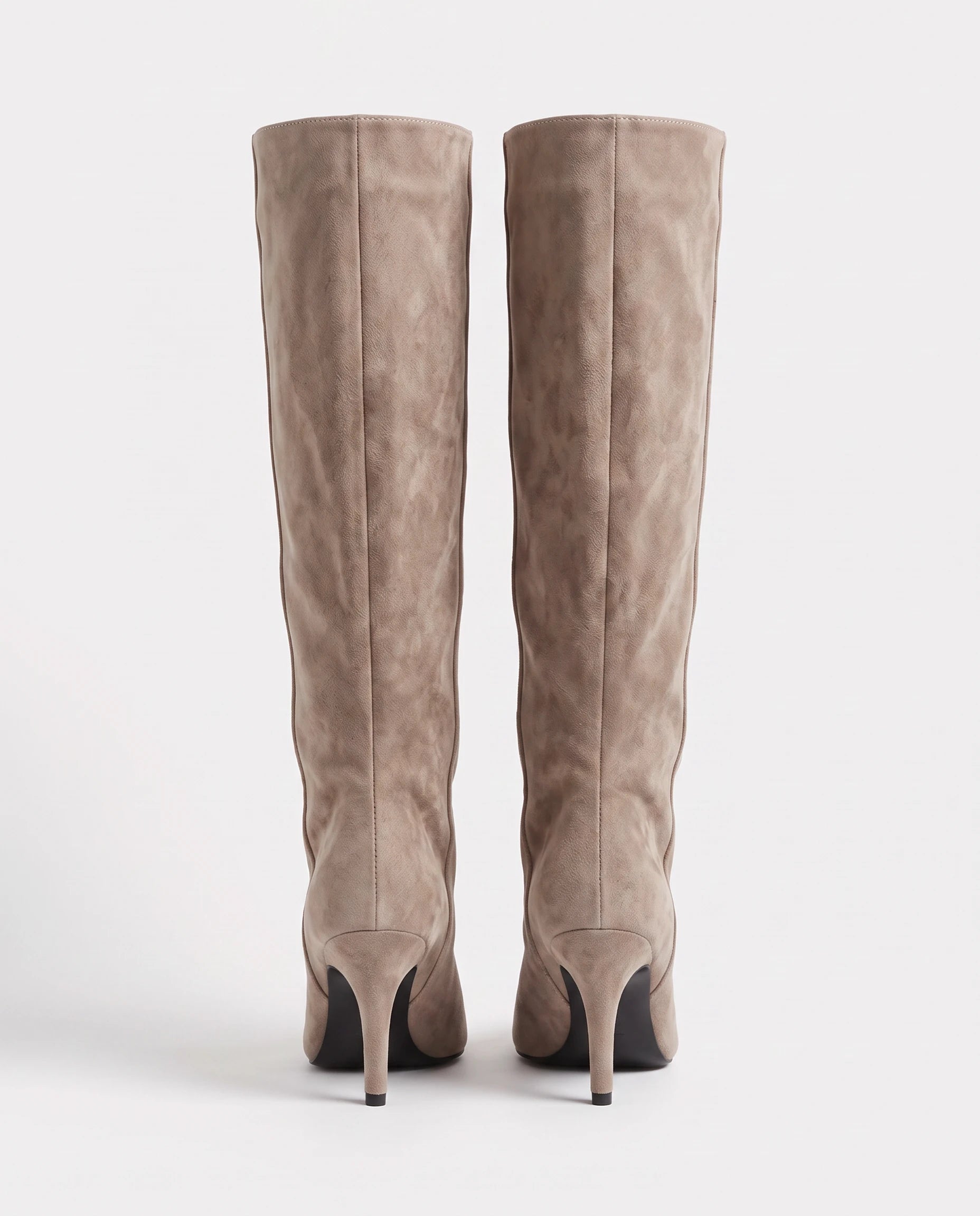 Bottes hautes en suédine à talon fin Raphaëlle — Taupe, packshot vue complémentaire