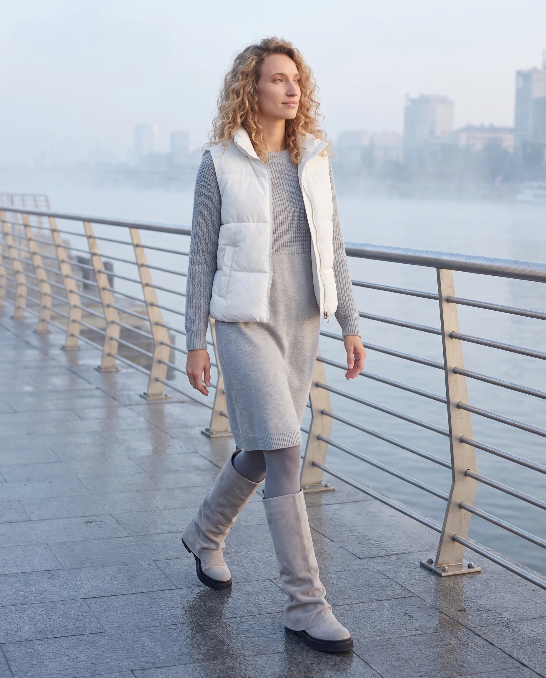 Bottes à guêtre repliée Wanda — Gris, portées en situation urbaine