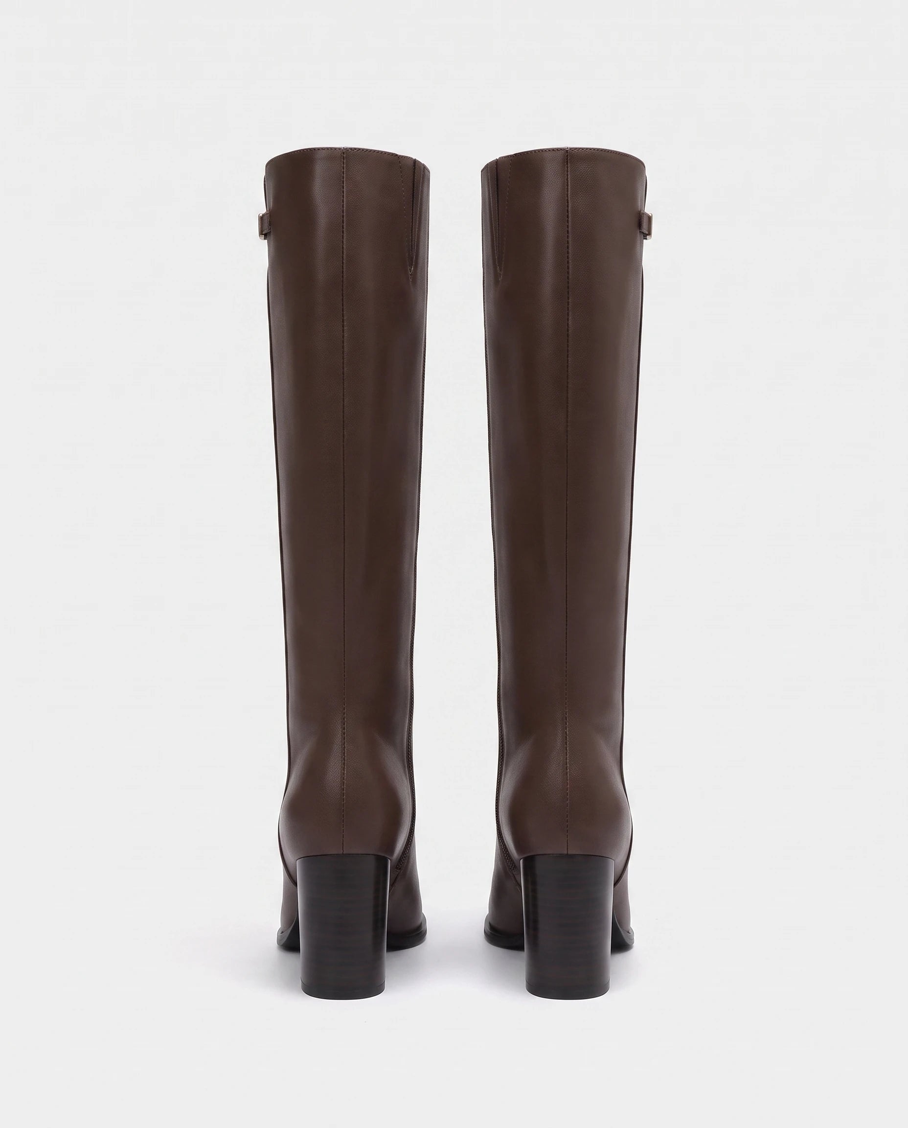 Bottes hautes a talon rond en simili Sylvanie Chocolat Foncé — packshot, second angle