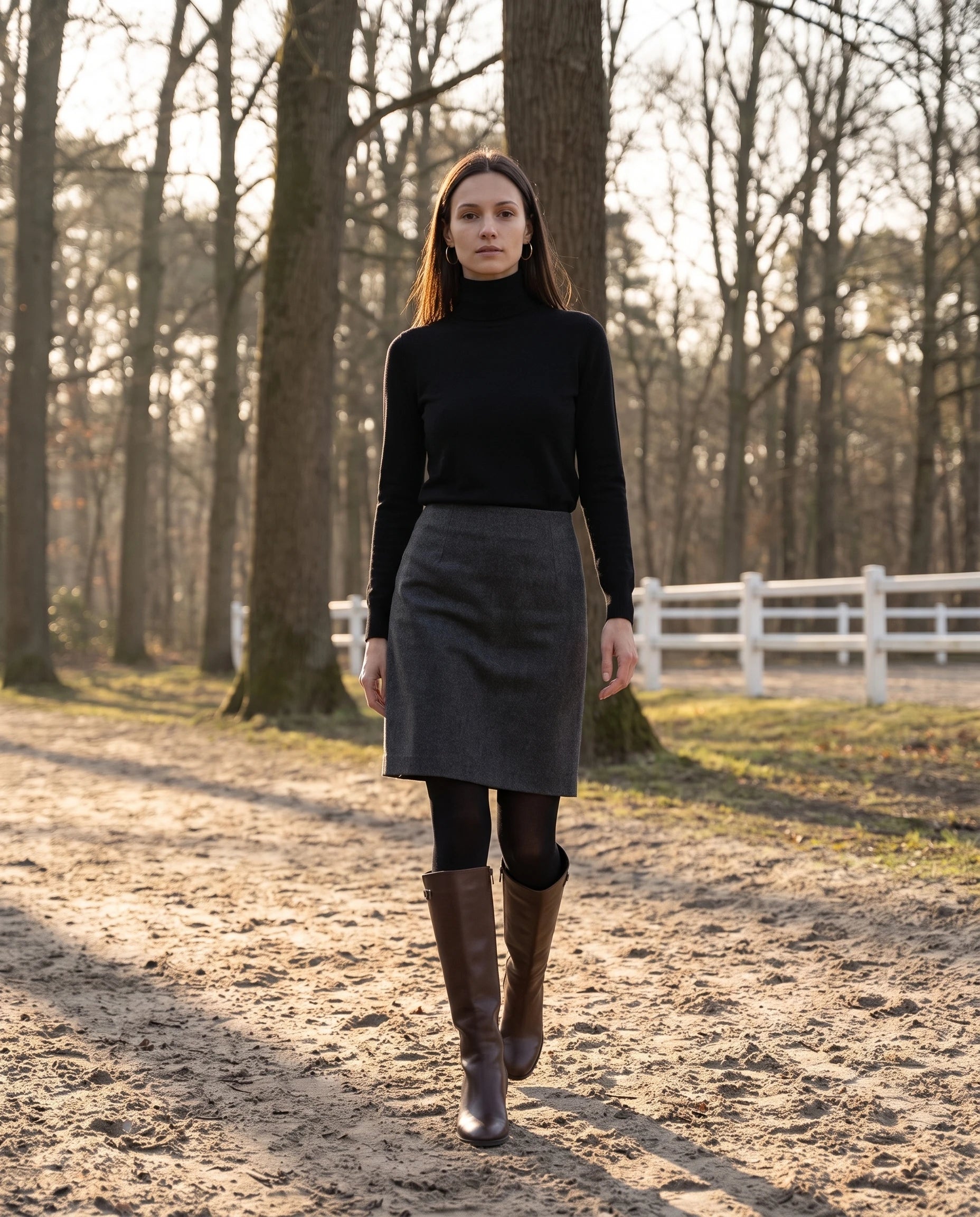 Bottes hautes a talon rond en simili Sylvanie Chocolat Foncé — portées en situation