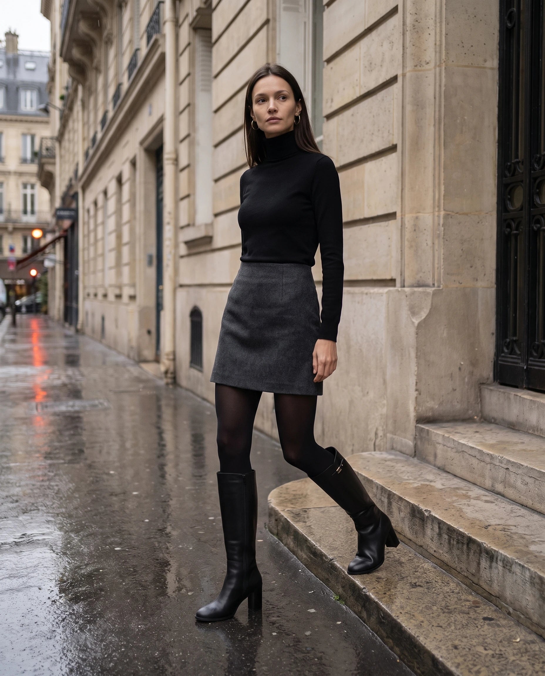 Bottes hautes a talon rond en simili Sylvanie Noir — portées en situation