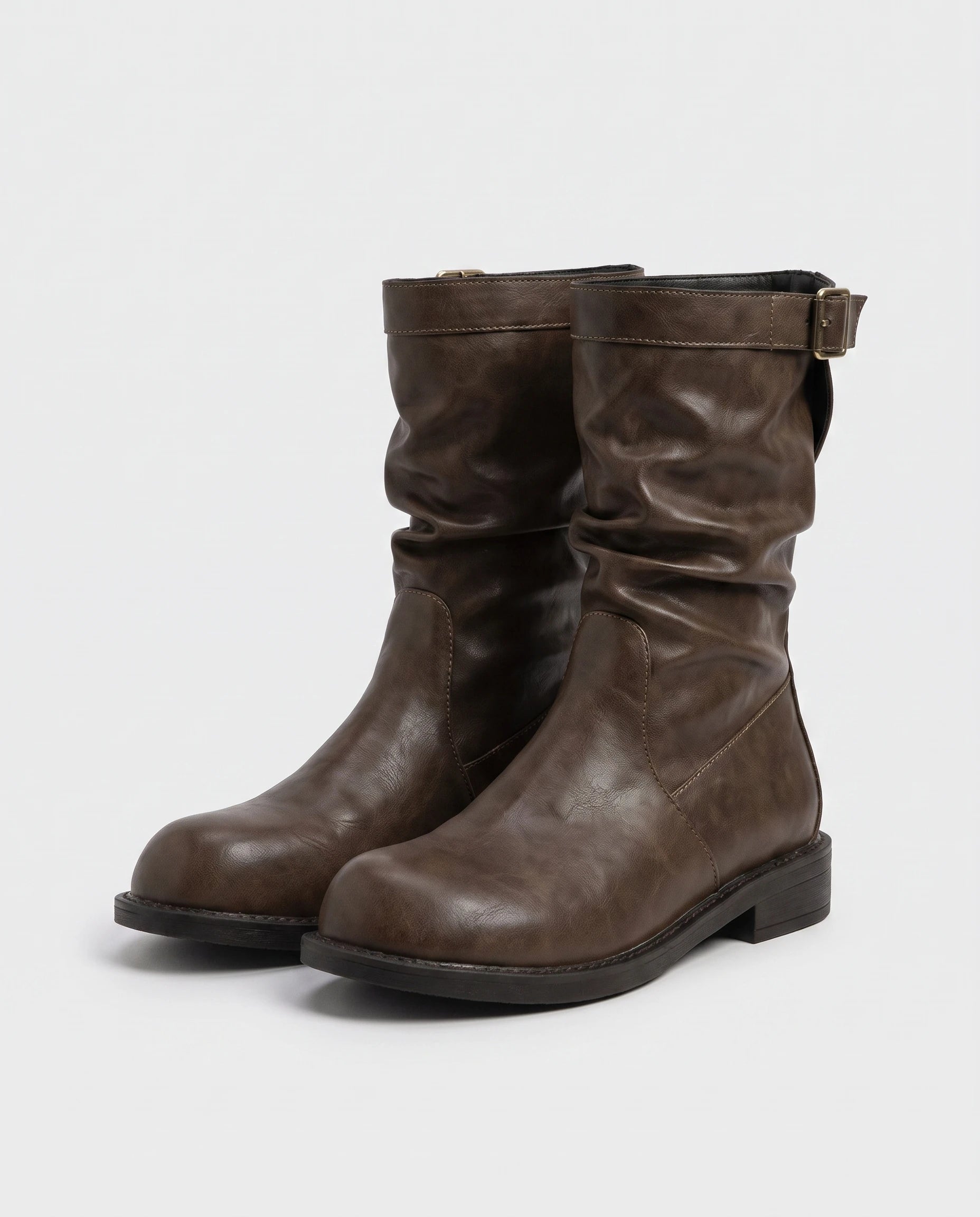 Bottes mi-mollet slouchy en simili Almire Brun Vieilli — packshot studio