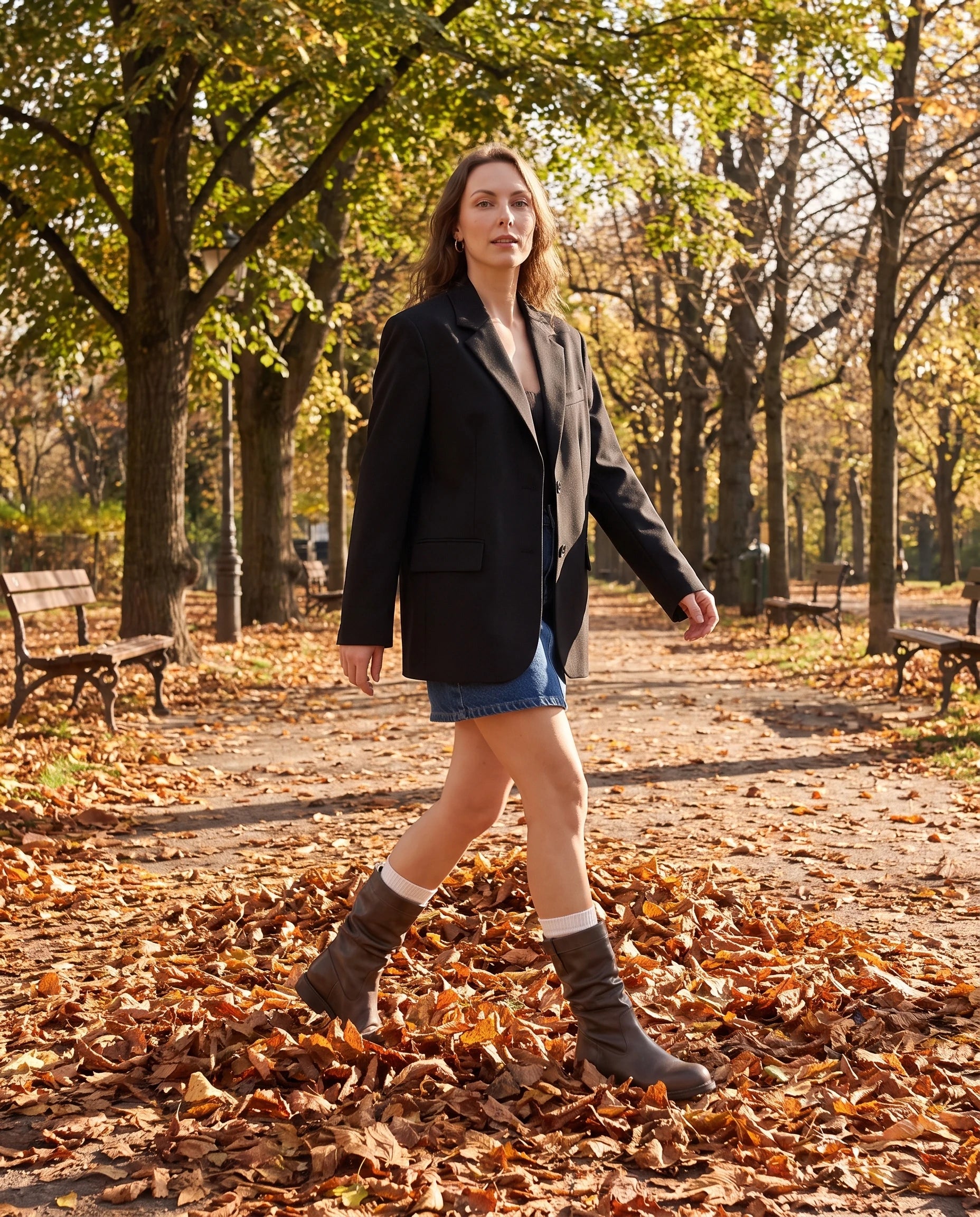 Bottes mi-mollet slouchy en simili Almire Brun Vieilli — portées en situation