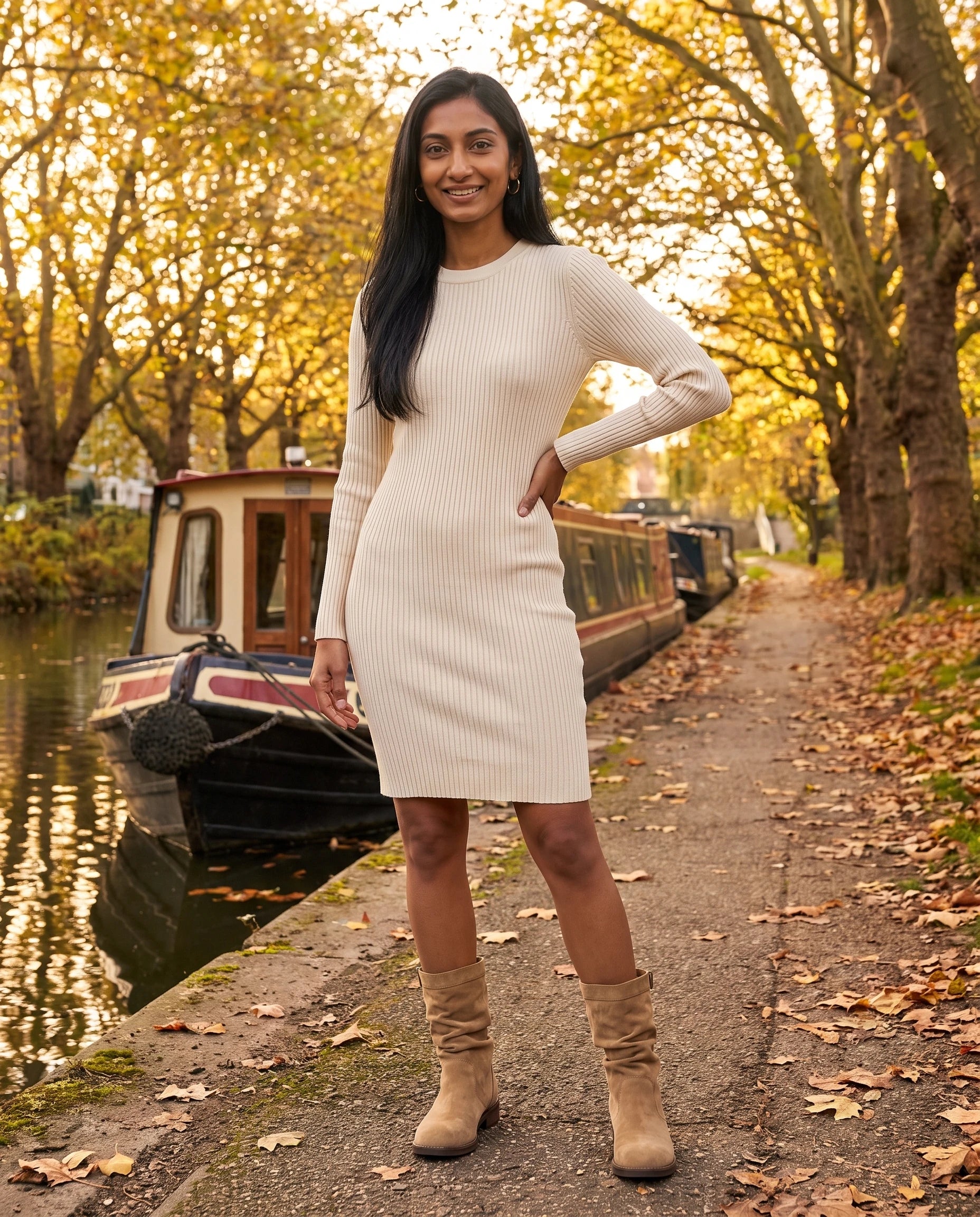 Bottes mi-mollet slouchy en suedine Fulvie Camel — portées en situation