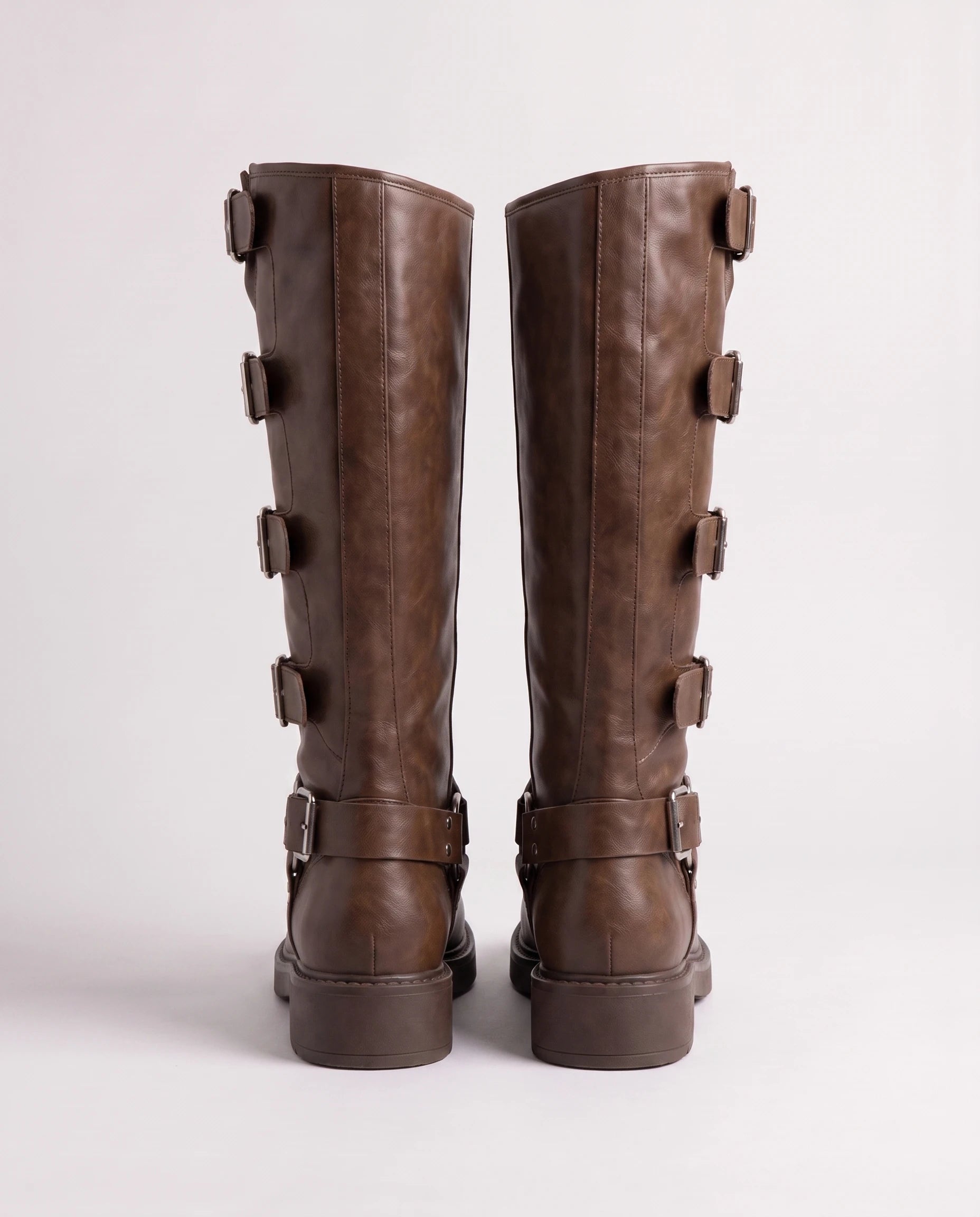 Bottes motardes hautes à boucles effet cuir Sigrid — Brun, packshot vue complémentaire