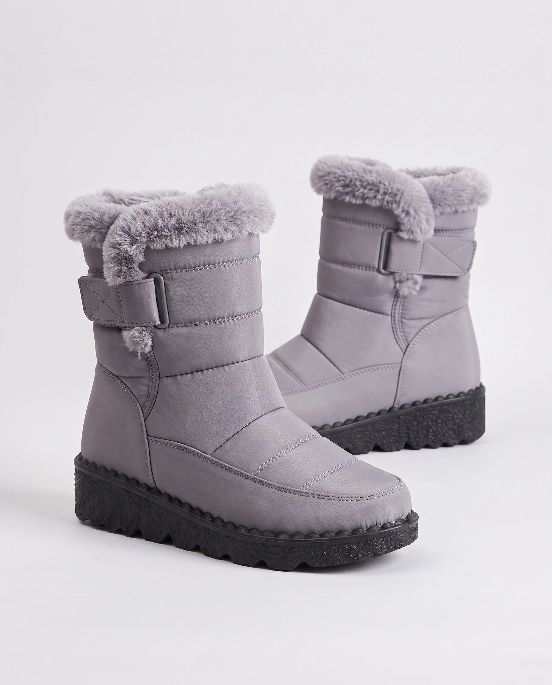 Bottes de neige matelassées imperméables Astride — Gris, paire en packshot studio