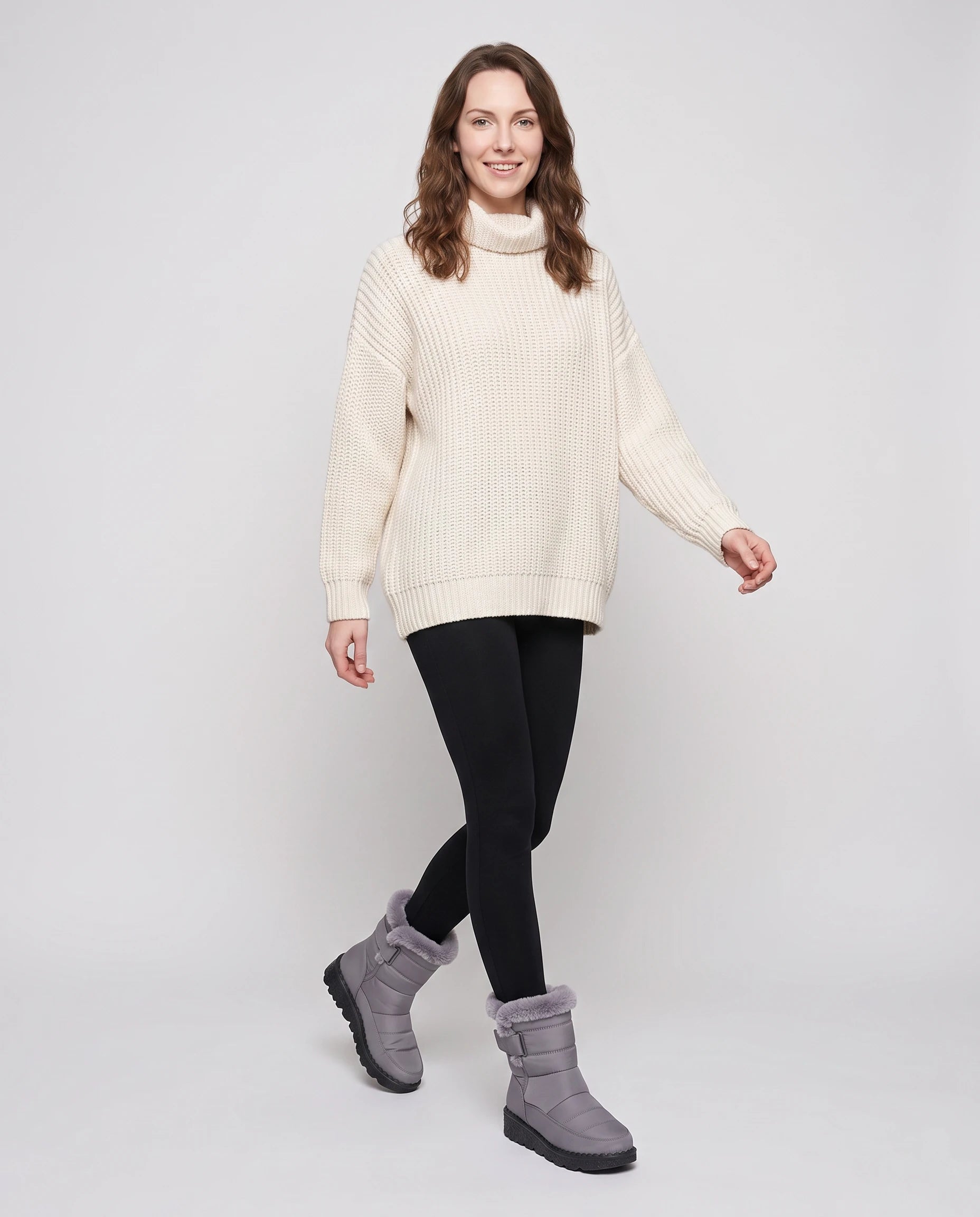 Bottes de neige matelassées imperméables Astride — Gris, portées en plein pied studio