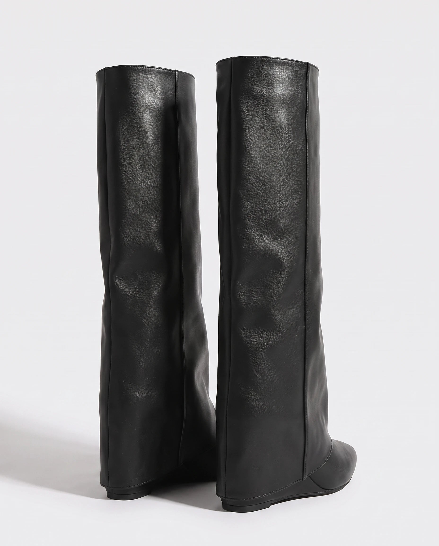 Bottes hautes à revers compensées en simili Jacqueline — Noir, packshot vue complémentaire