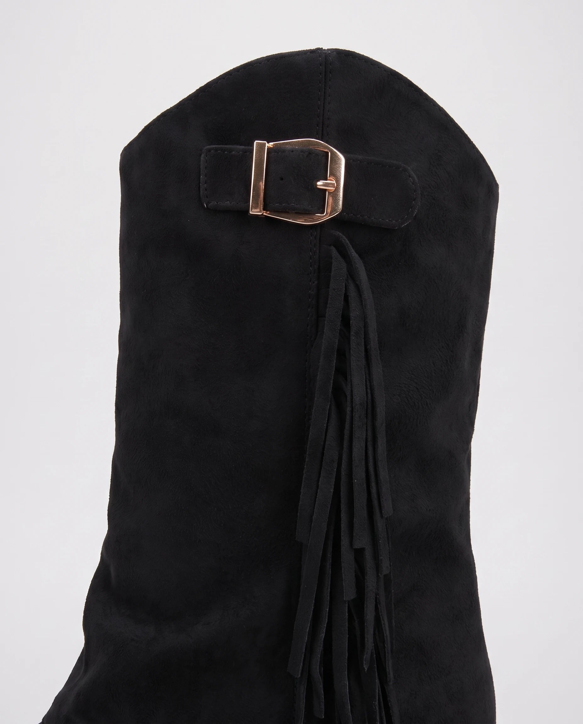 Bottes mi-mollet à revers et franges Coraline — Noir, détail de la bride à boucle dorée