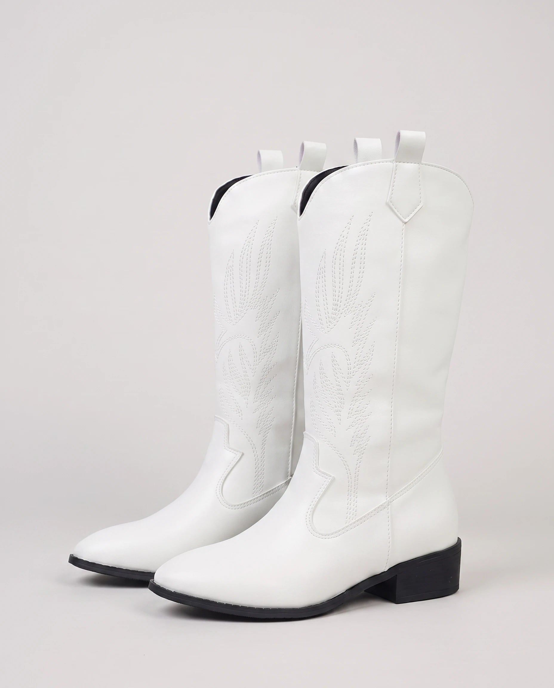 Bottes santiags mi-mollet à broderie contrastée Amaryllis Blanc — packshot de profil