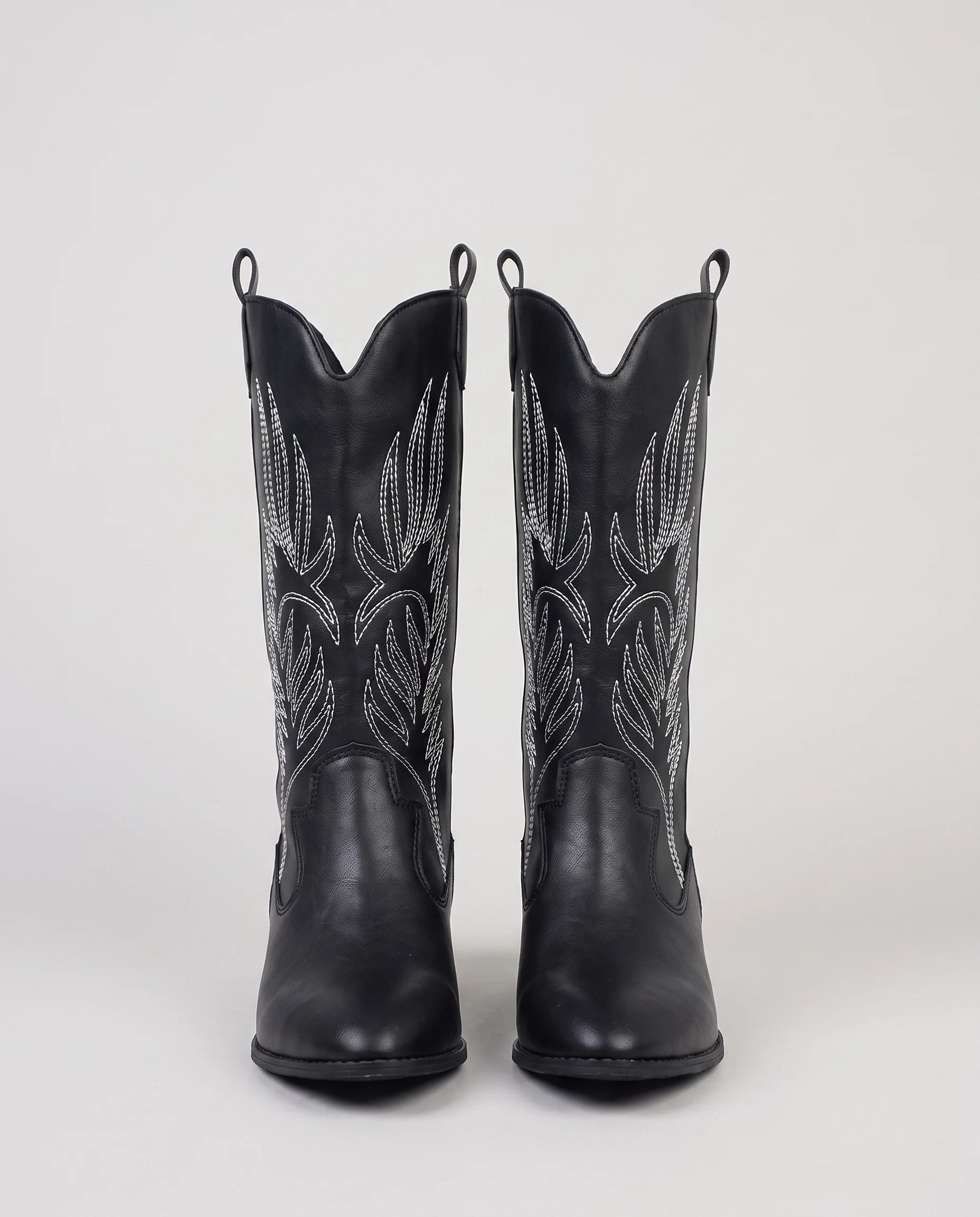 Bottes santiags mi-mollet à broderie contrastée Amaryllis Noir — packshot studio