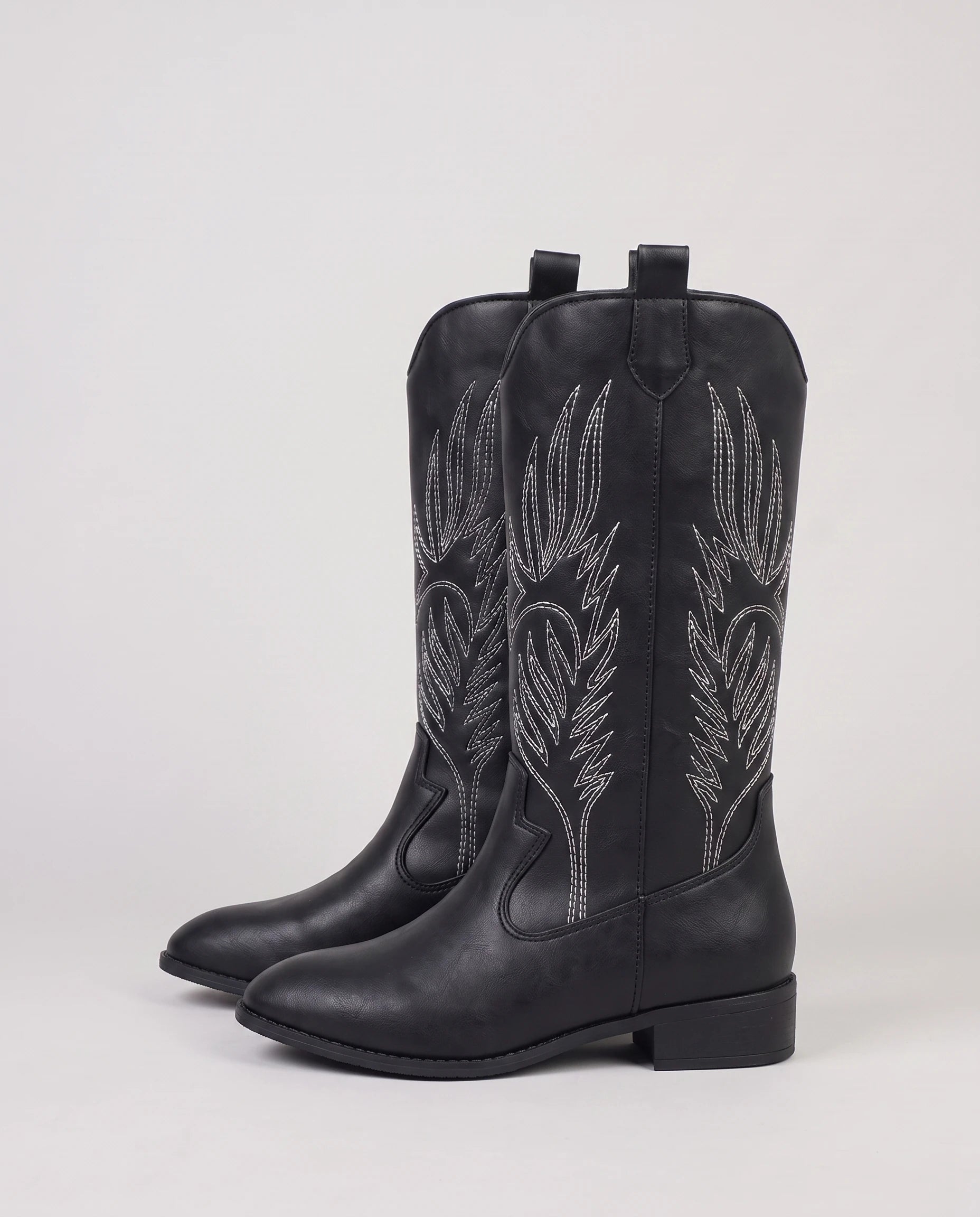 Bottes santiags mi-mollet à broderie contrastée Amaryllis Noir — packshot de profil