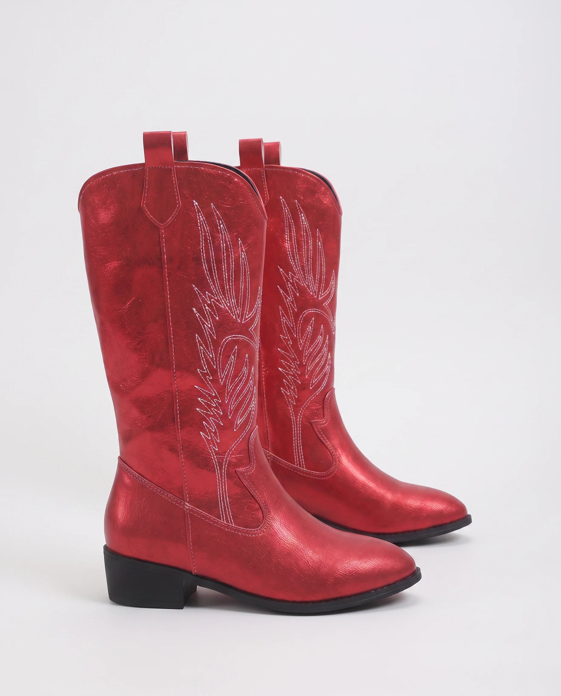 Bottes santiags mi-mollet à broderie contrastée Amaryllis Rouge — packshot de profil