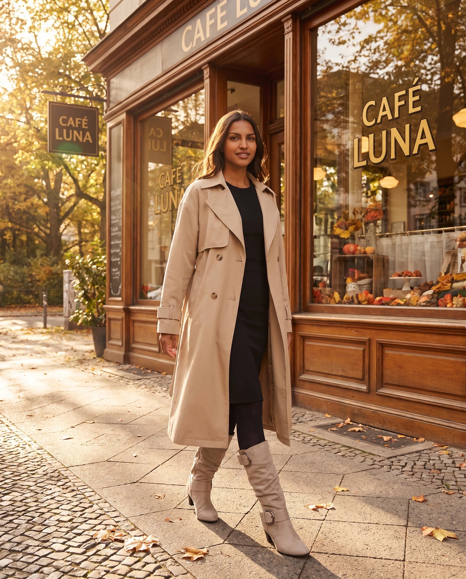 Bottes slouchy à boucles anneau en suédine Isadora — Beige, portées en situation