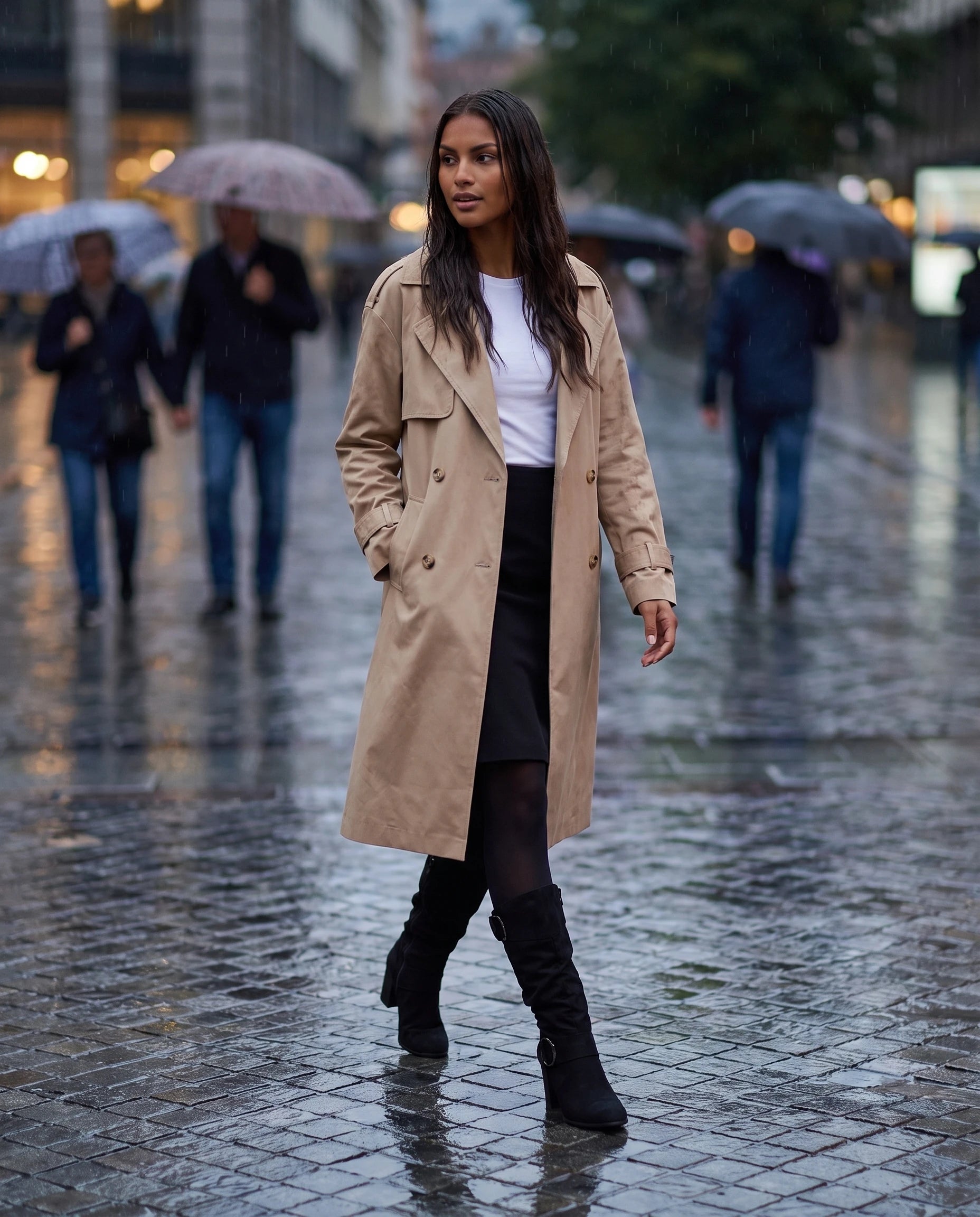 Bottes slouchy à boucles anneau en suédine Isadora — Noir, portées en extérieur
