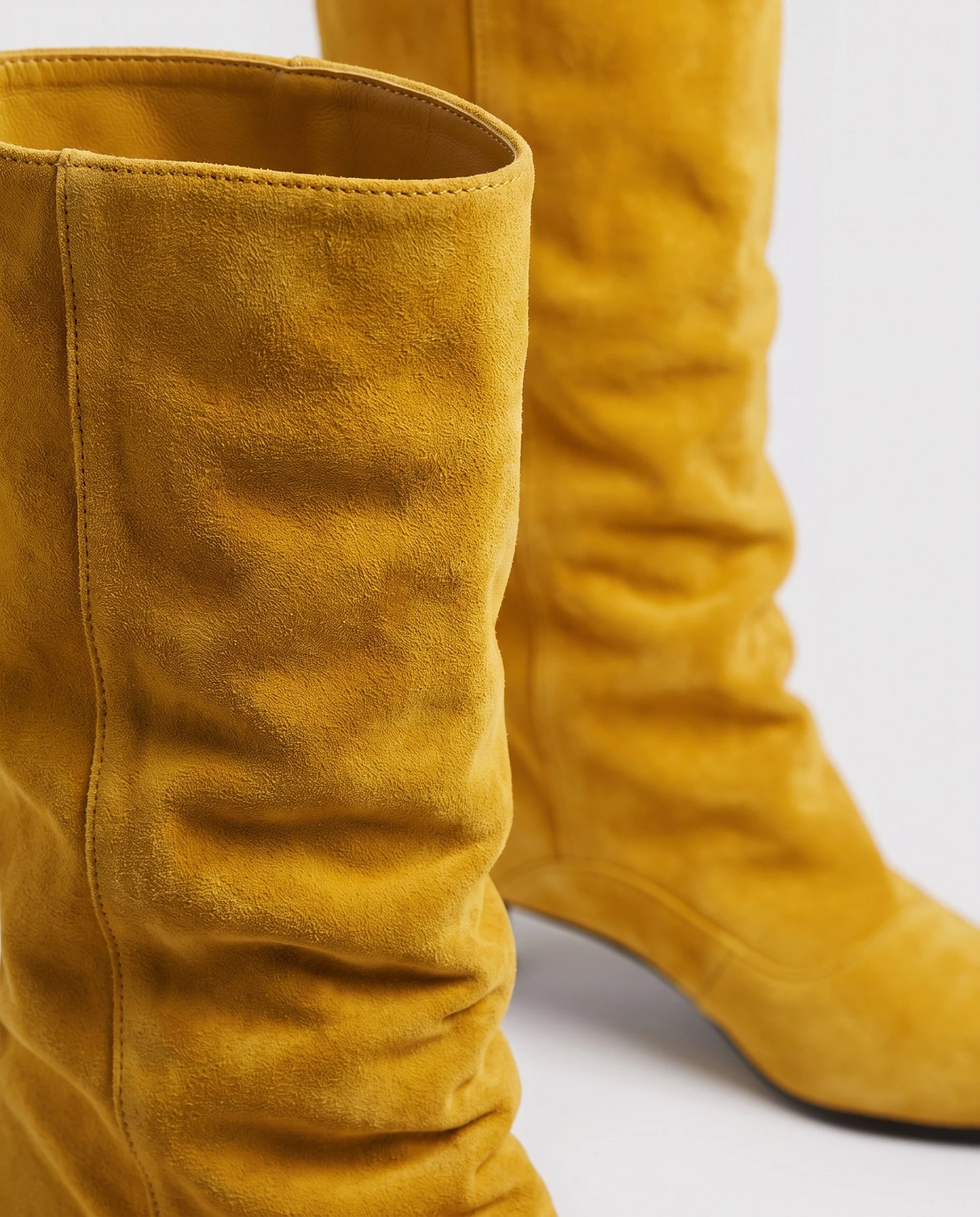 Bottes souples à petit talon en suédine Bernadette — Moutarde, packshot vue complémentaire