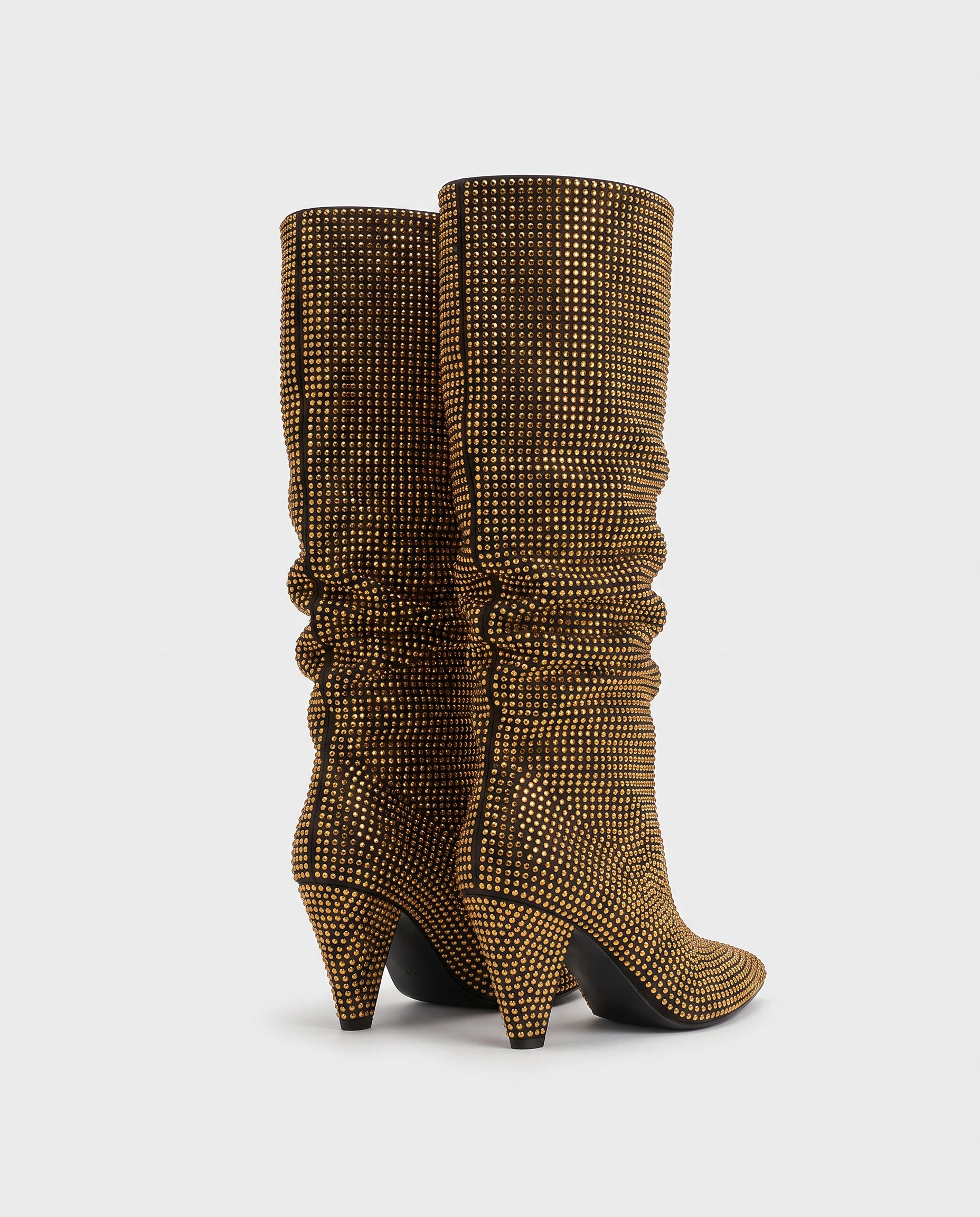 Bottes hautes slouchy à strass Odalie — Bronze, paire vue de trois quarts arrière en studio