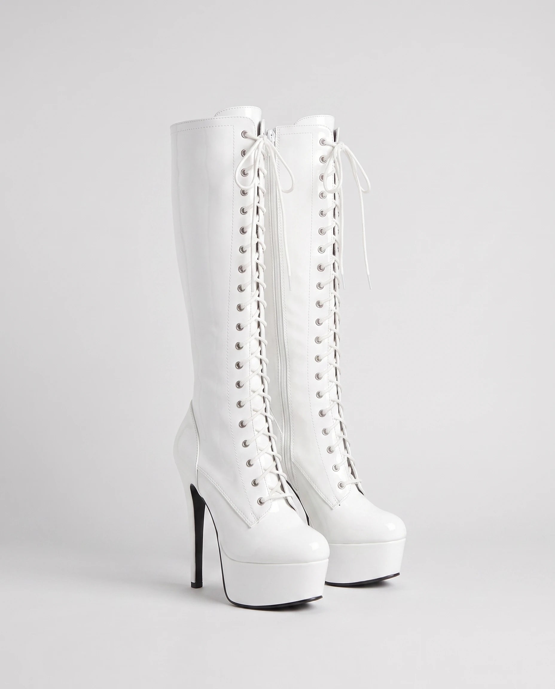Bottes hautes vernies lacées à talon aiguille Romilde — Blanc, packshot vue complémentaire