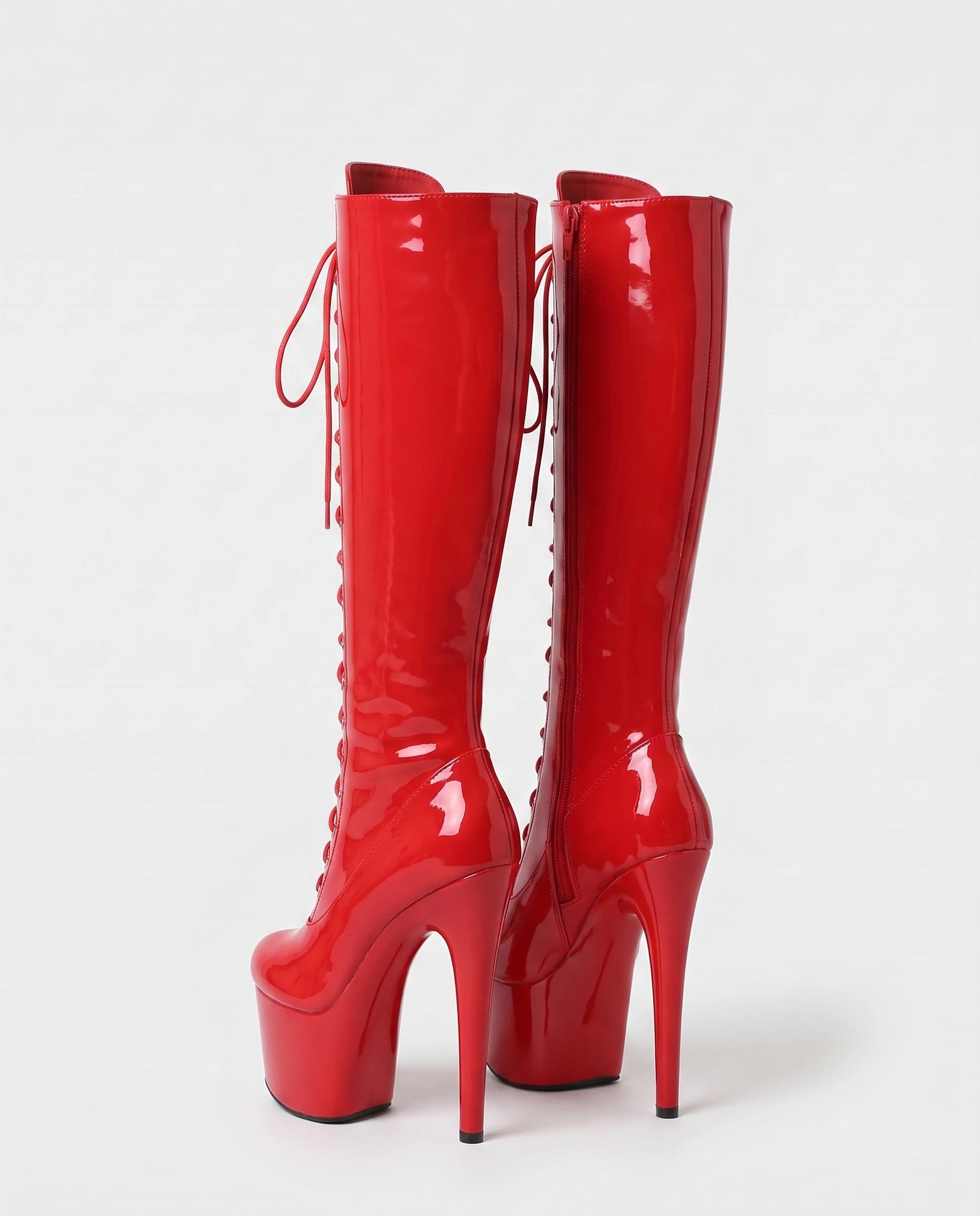 Bottes hautes vernies lacées à talon aiguille Romilde — Rouge, packshot vue complémentaire