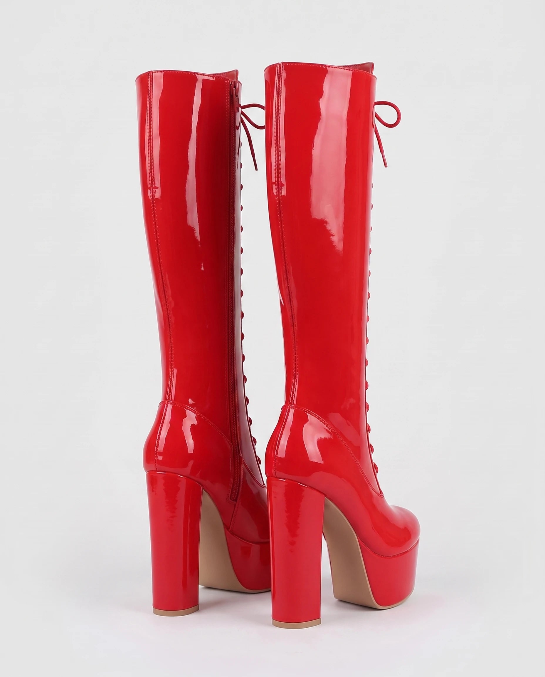 Bottes hautes vernies lacées à plateforme Vitaline — Rouge, packshot vue complémentaire