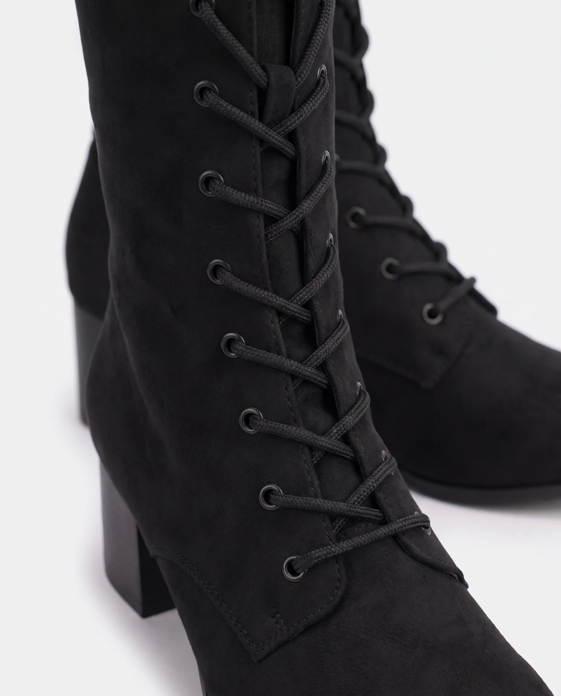 Bottes lacées victoriennes en suédine Wilhelmine — Noir, packshot vue complémentaire