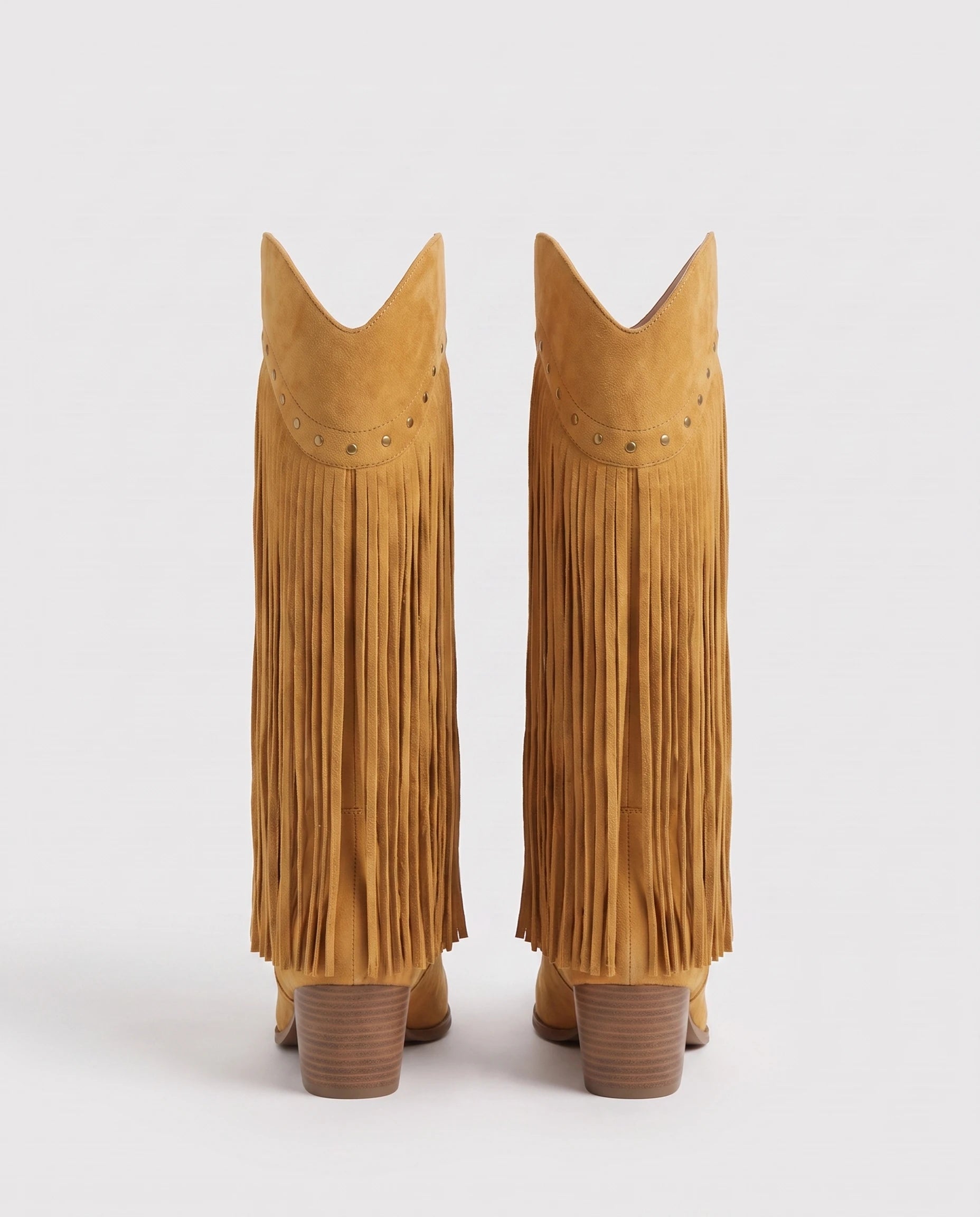 Bottes hautes western à franges cloutées Florentine — Camel, paire vue de dos