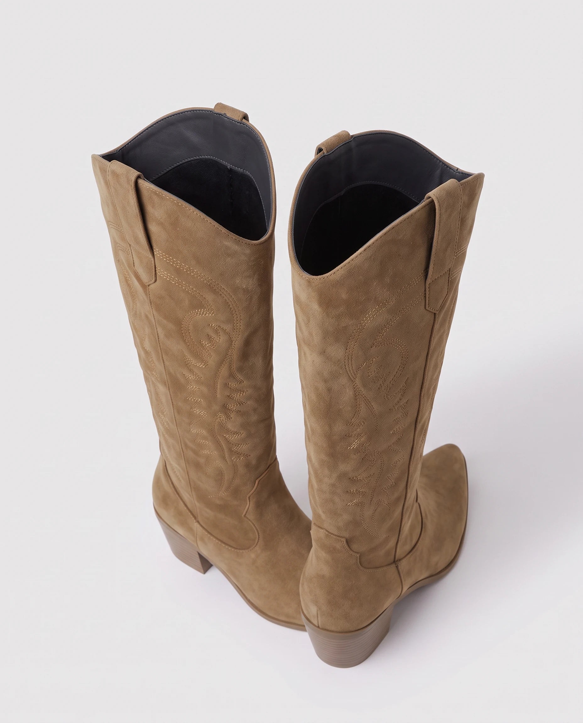 Bottes western à talon bloc en suédine brodée Modestine — Noisette, packshot vue complémentaire