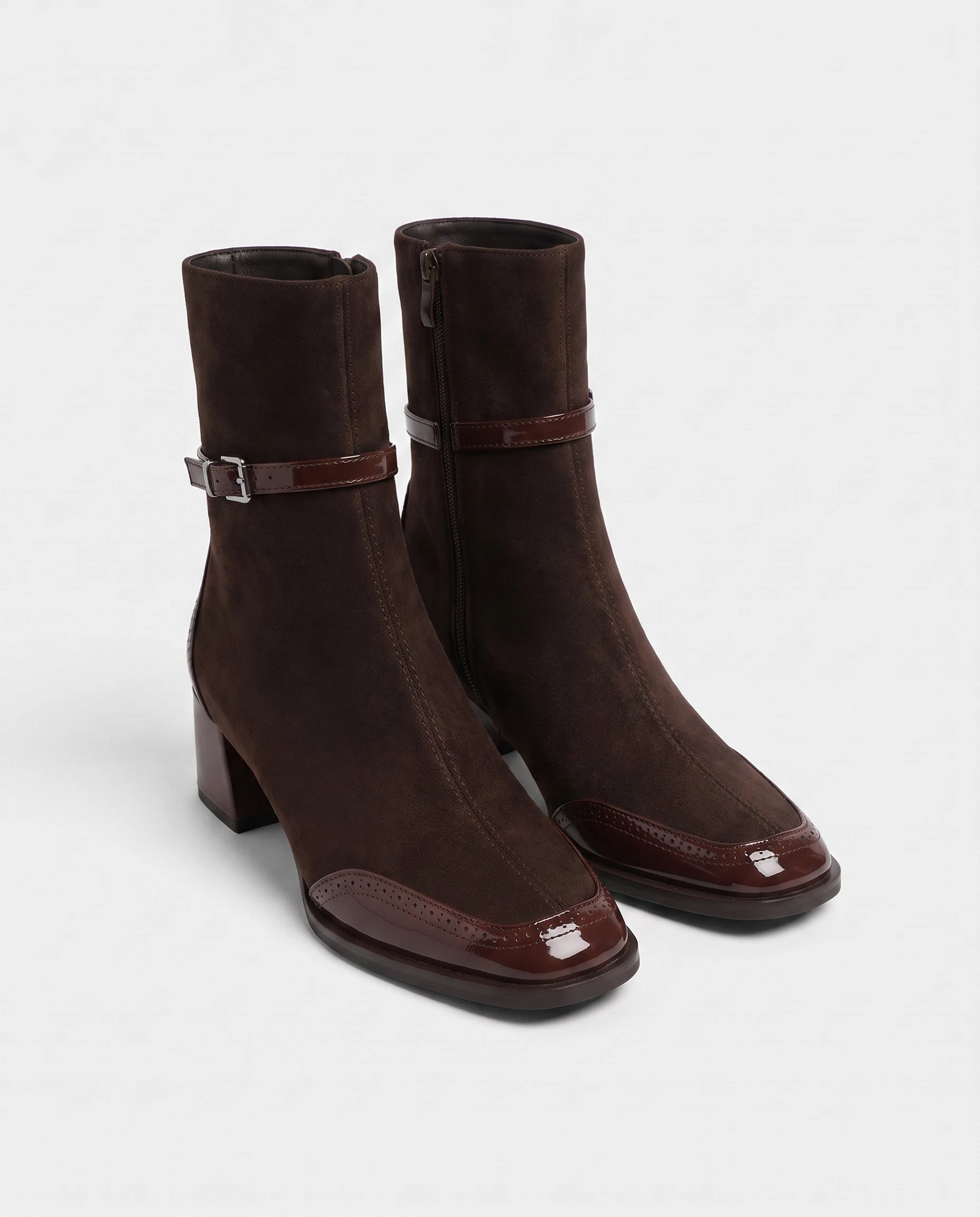 Bottines bi-matiere a bout verni Hyacinthe Chocolat Foncé — packshot studio