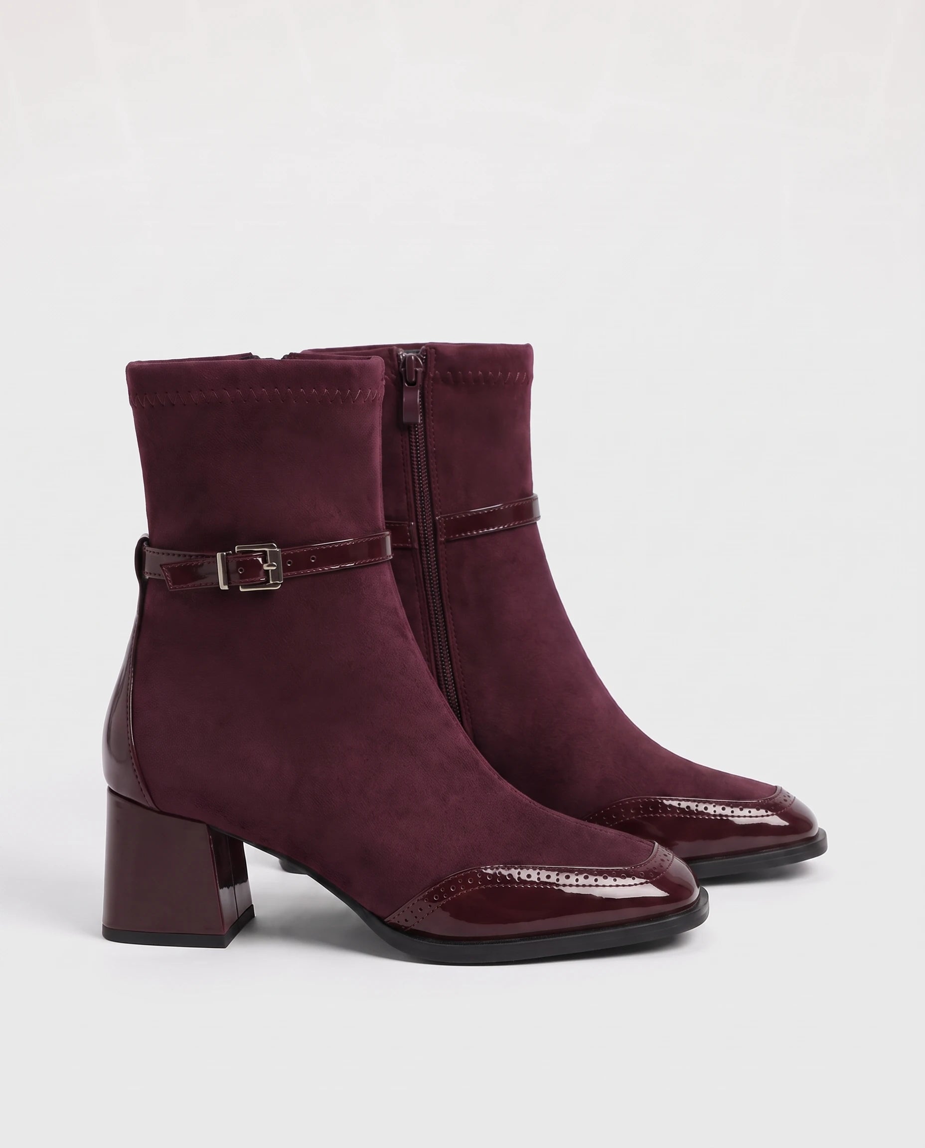 Bottines bi-matiere a bout verni Hyacinthe Prune-Marron — packshot studio